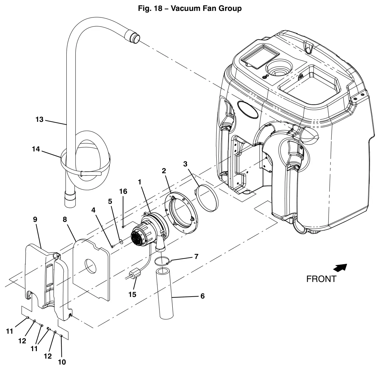 Tennant T12 vacuum fan group drawing, manual page 42