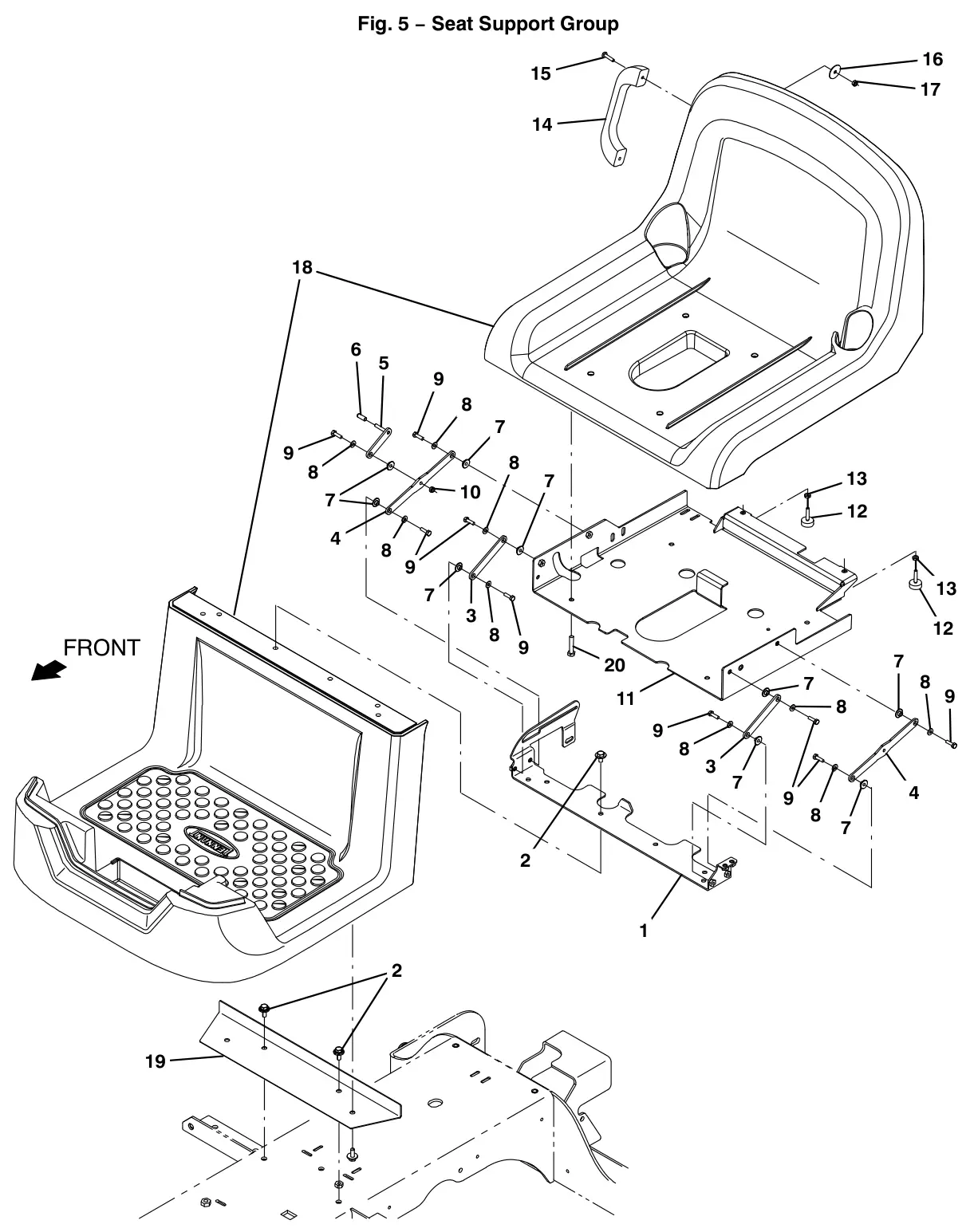 Tennant T12 seat support group drawing, manual page 16