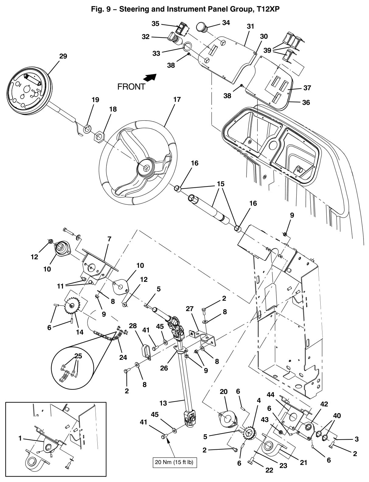 Tennant T12 steering and instrument panel group, t12xp drawing, manual page 24