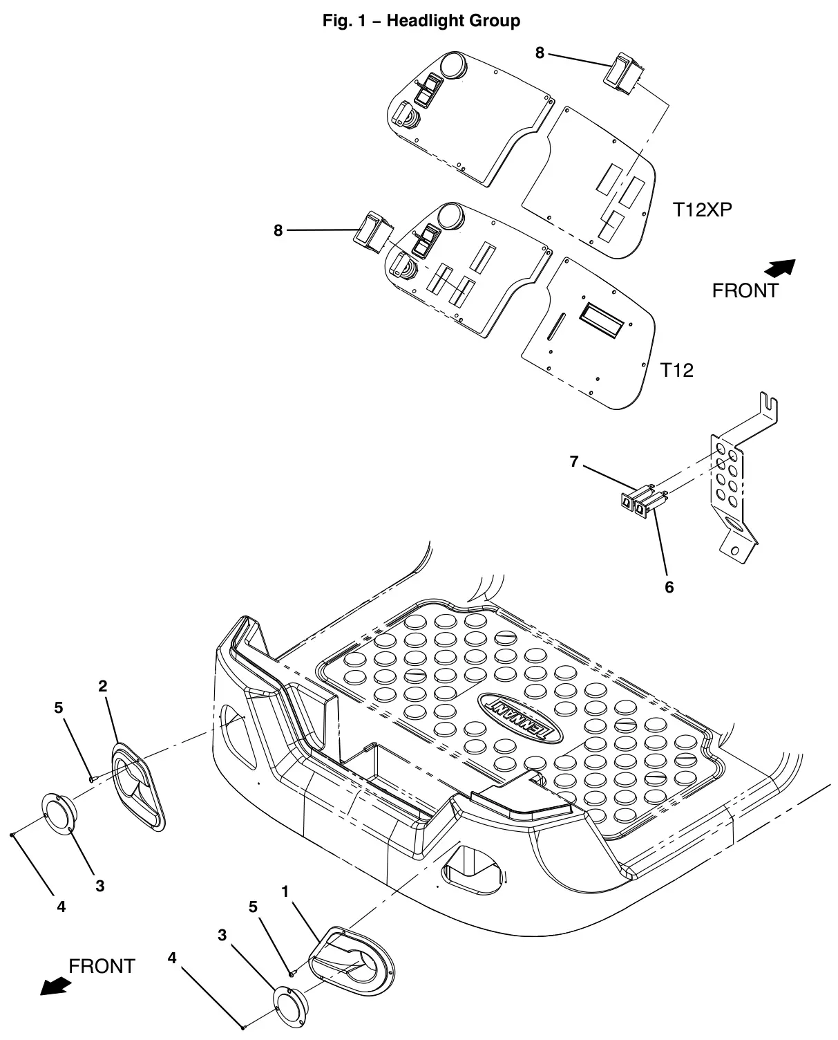 Tennant T12 headlight group (option) drawing, manual page 60