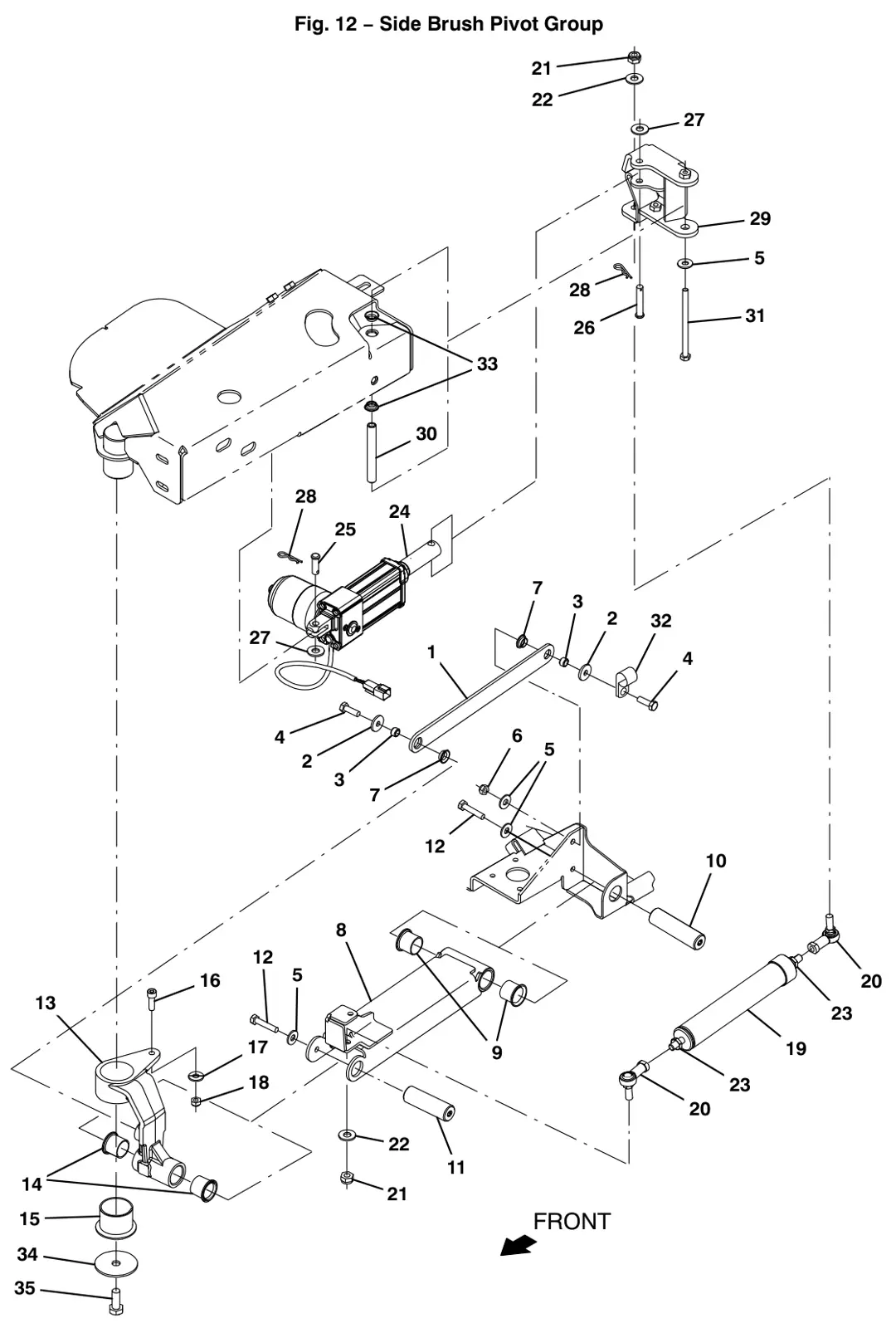 Tennant T12 side brush pivot group (option) drawing, manual page 82