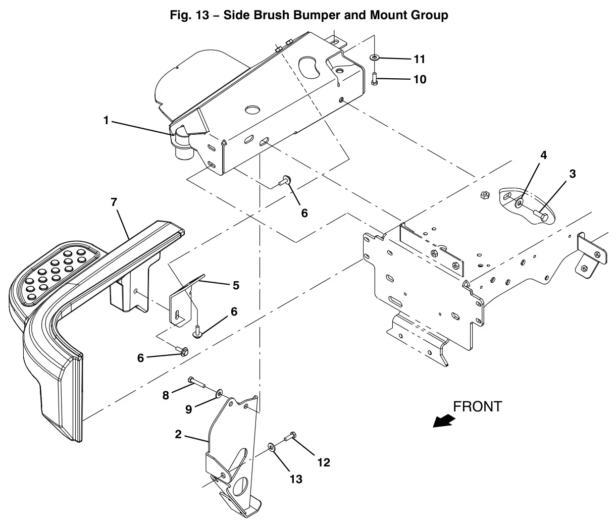 Tennant T12 side brush bumper and mount group (option) drawing, manual page 84