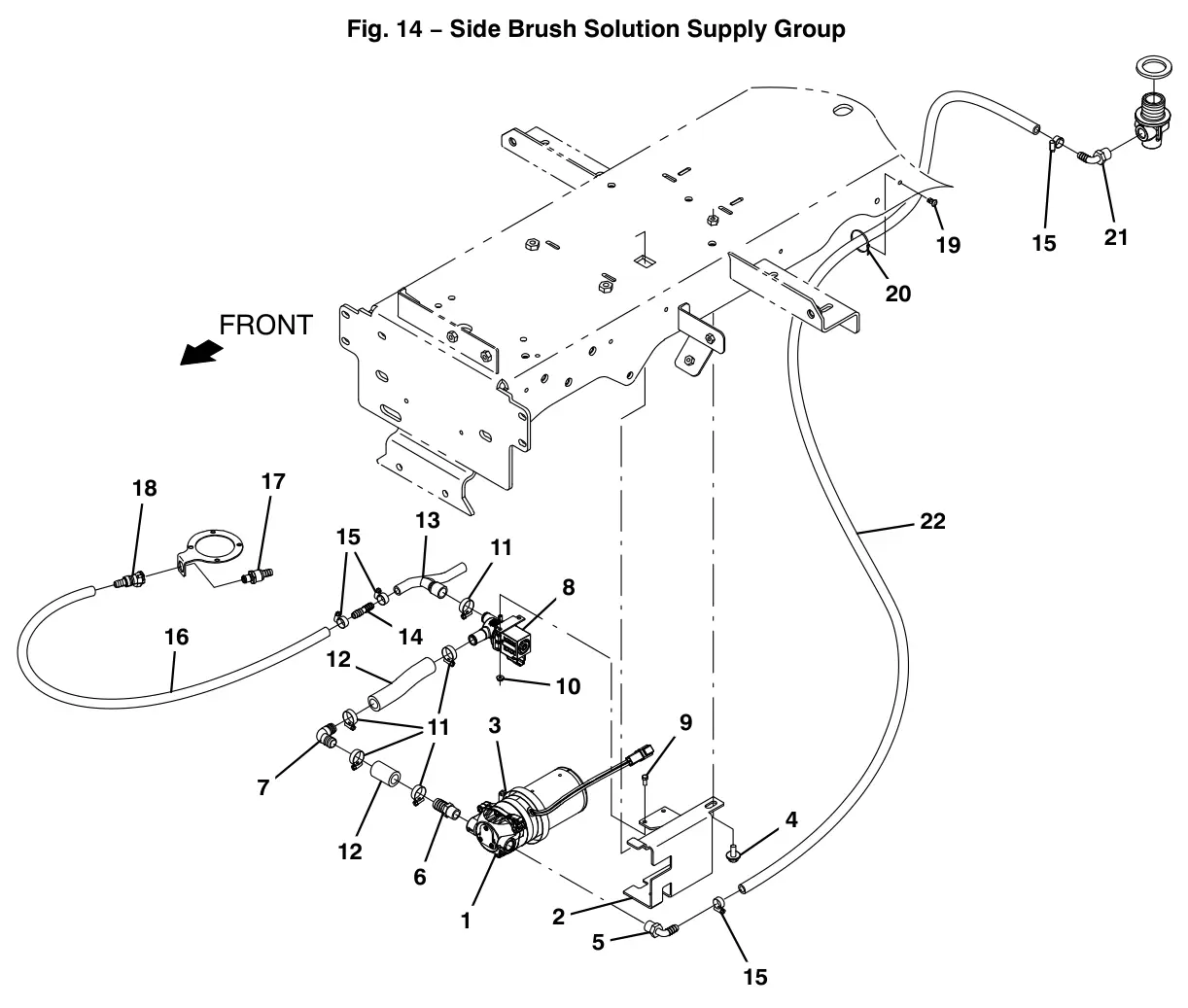 Tennant T12 side brush solution supply group (option) drawing, manual page 86
