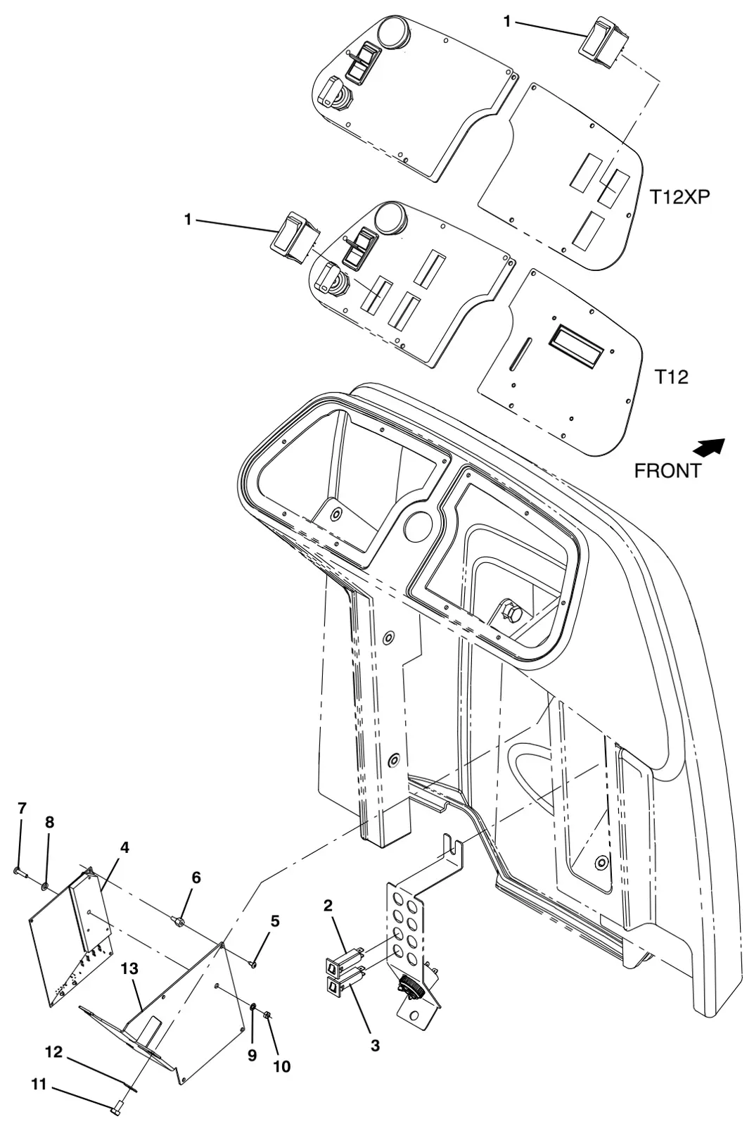 Tennant T12 side brush electrical group (option) drawing, manual page 88