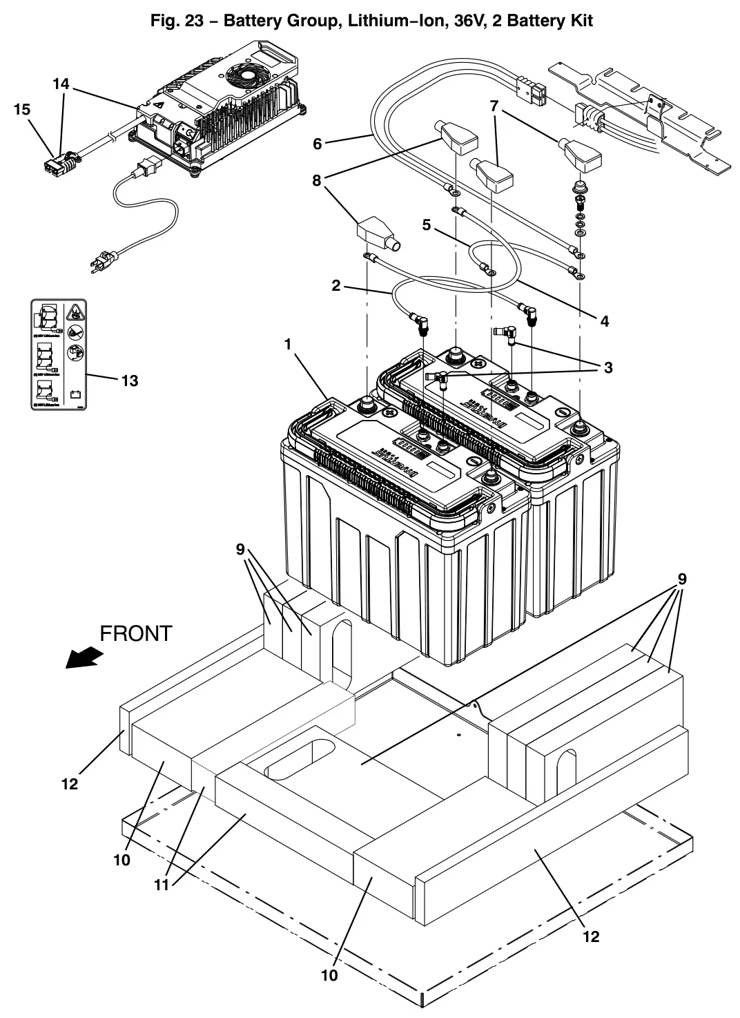 Tennant T12 battery group, lithium-ion, 36v, 2 battery kit (option) drawing, manual page 104