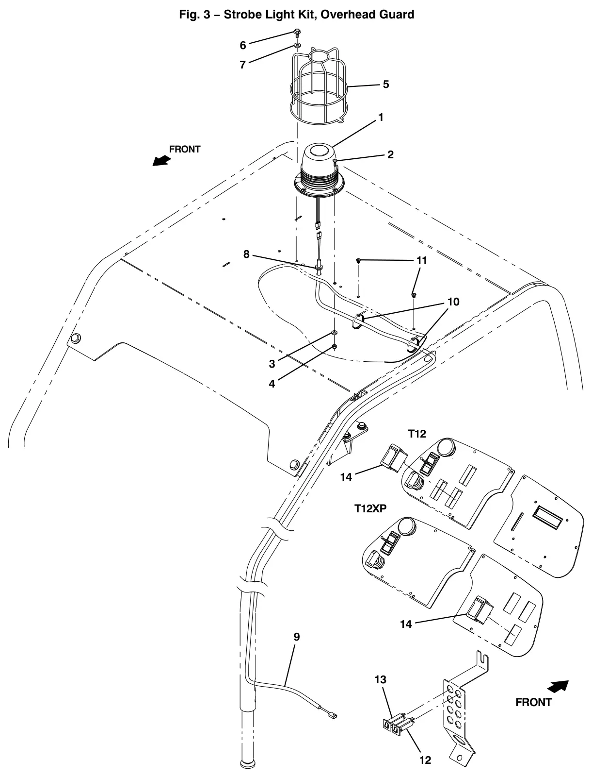 Tennant T12 strobe light kit, overhead guard (option) drawing, manual page 64
