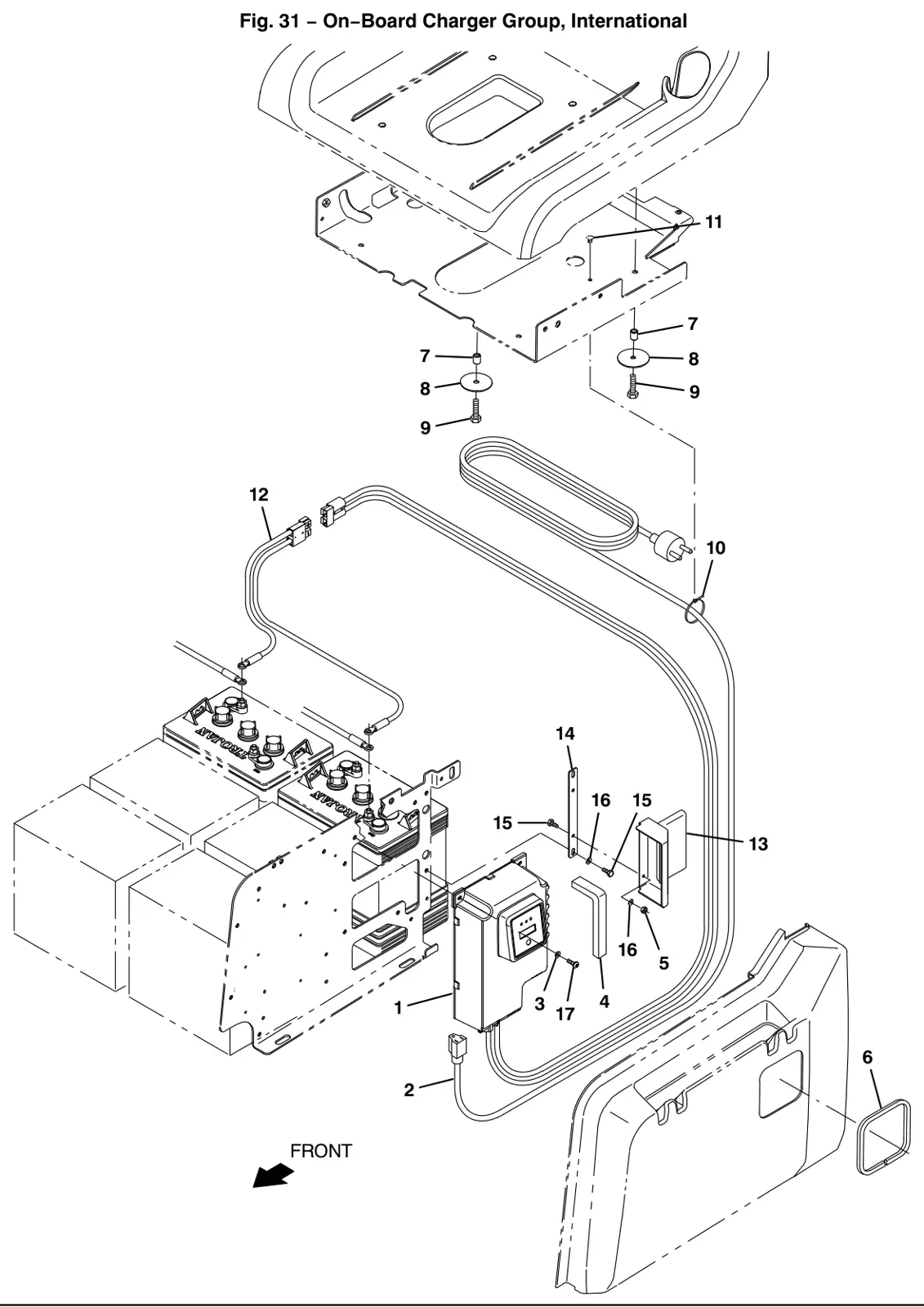 Tennant T12 on-board charger group, international (option) drawing, manual page 116