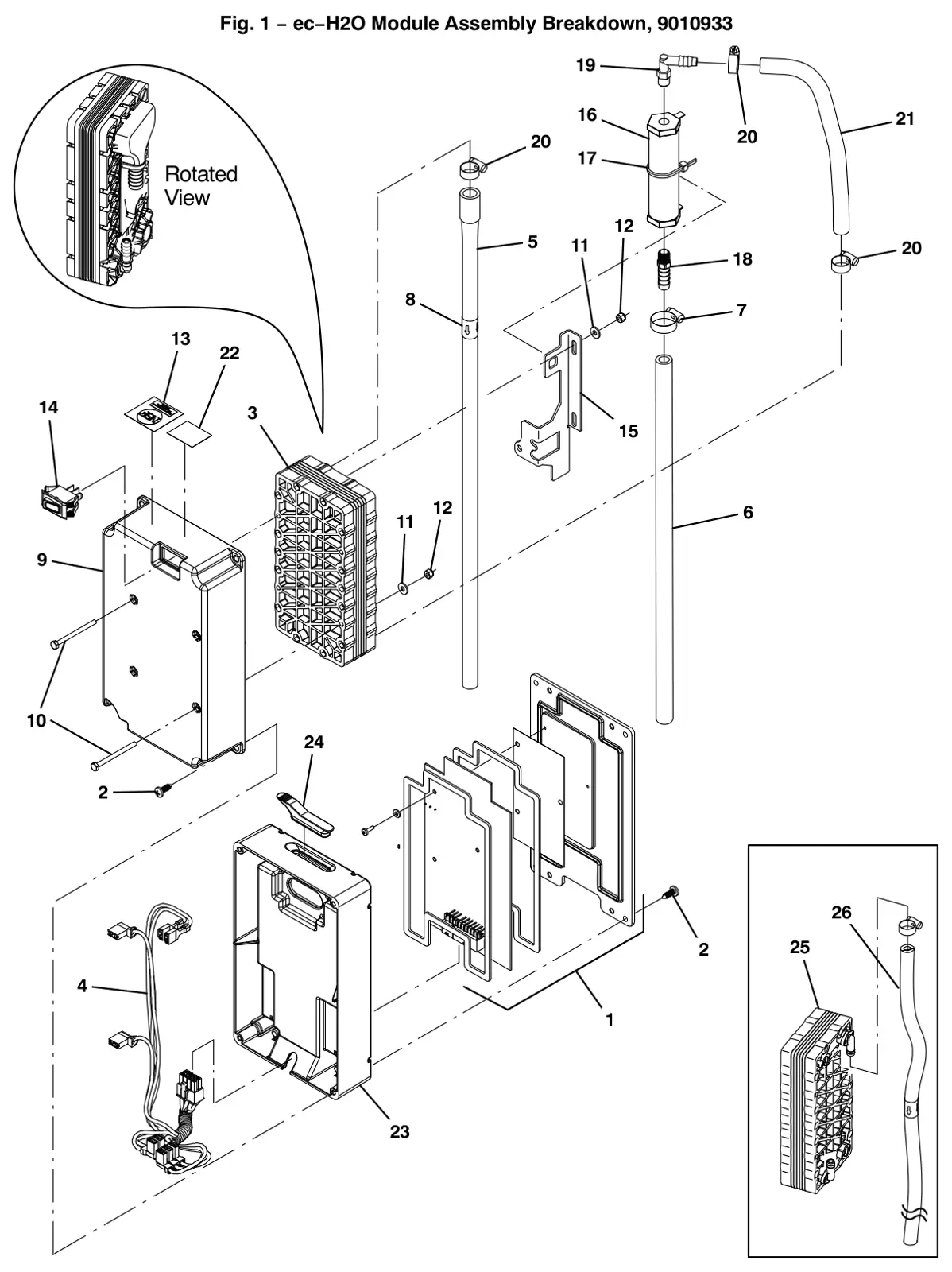 Tennant T12 ec-h2o module assembly breakdown, 9010933 (component breakdown) drawing, manual page 126