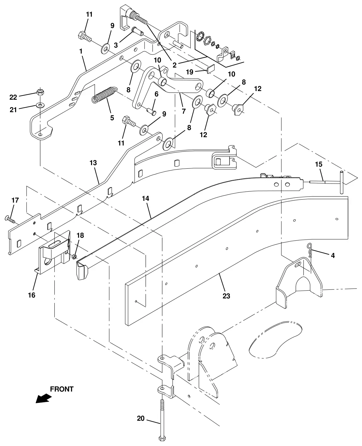 Tennant T16 scrub head side squeegee group, right hand drawing, manual page 36