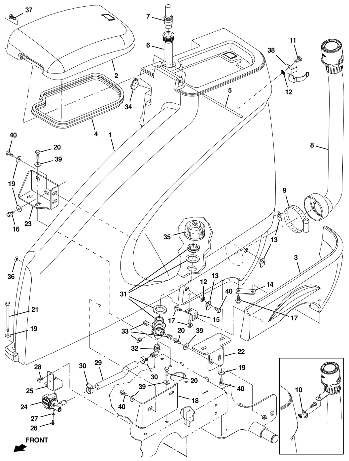 Tennant T16 solution tank group drawing, manual page 44