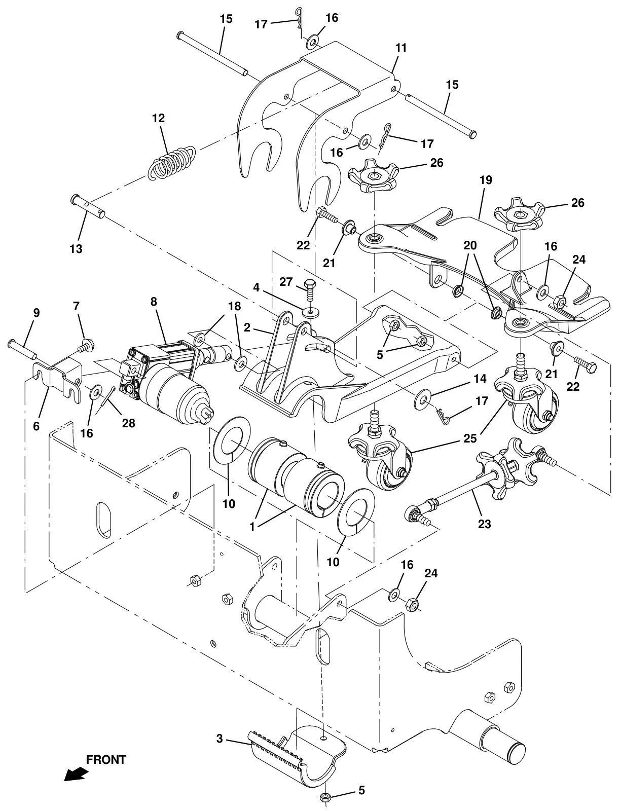 Tennant T16 rear squeegee lift group drawing, manual page 46