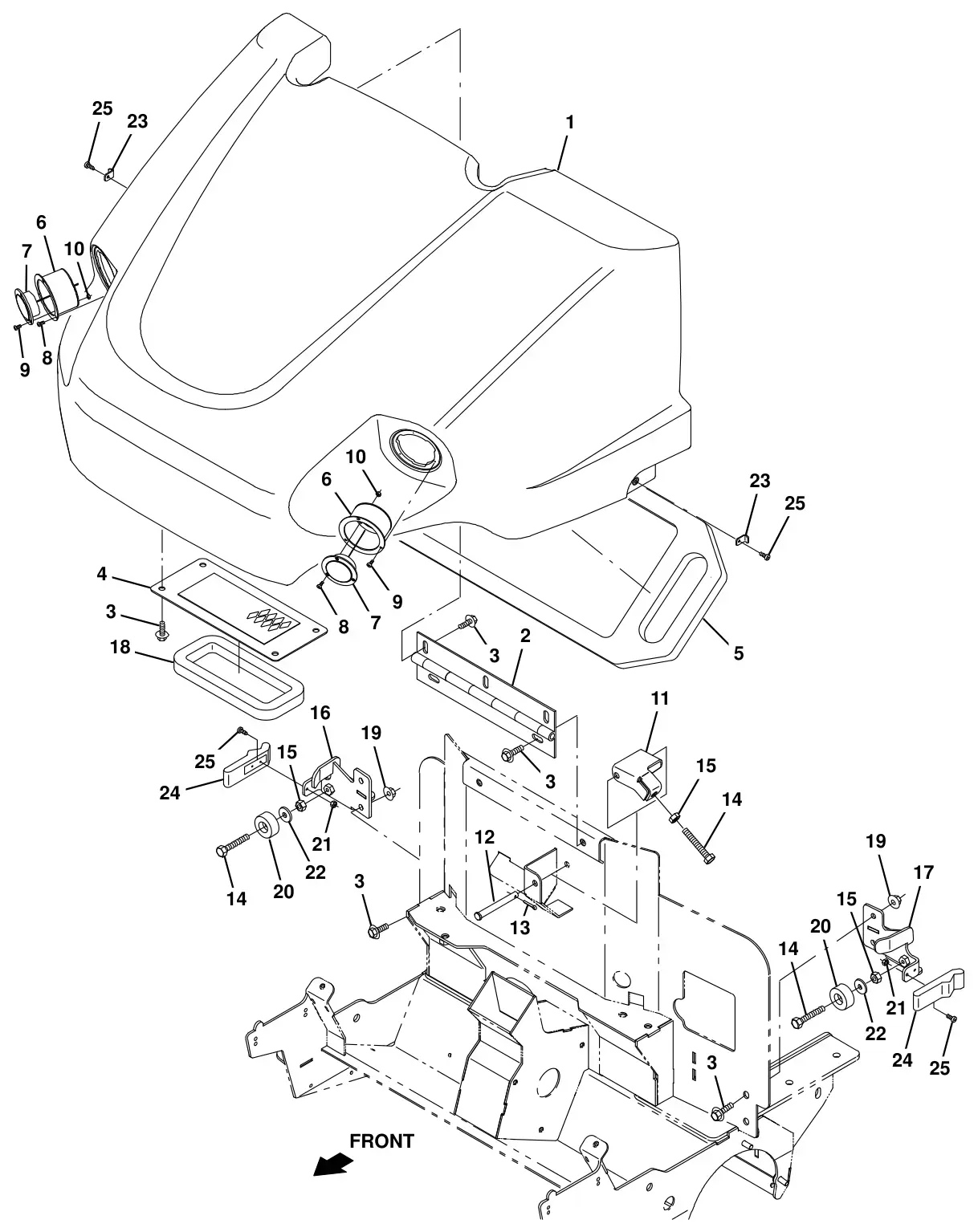 Tennant T16 pre - sweep hopper cover group (option) drawing, manual page 88