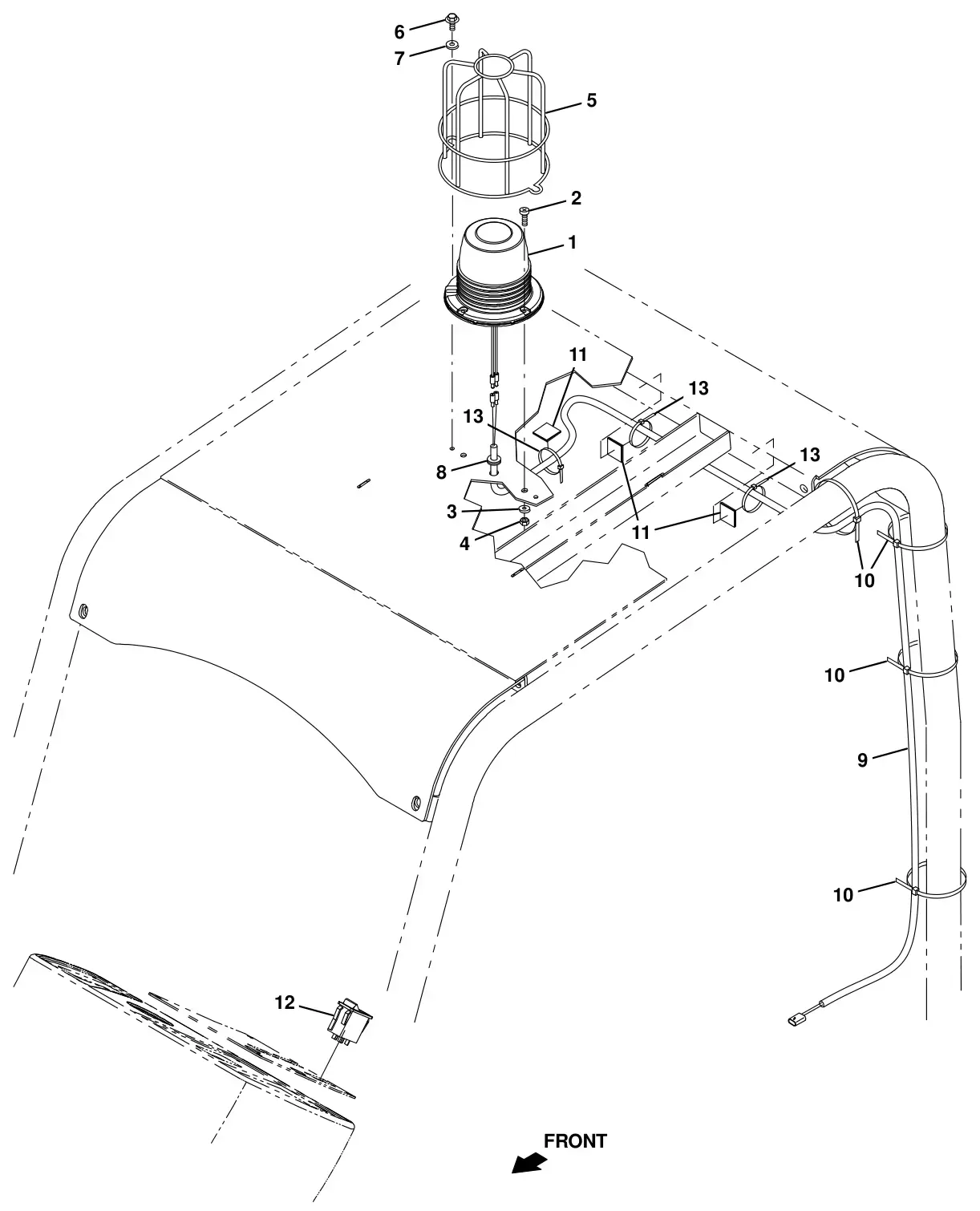Tennant T16 strobe light kit, overhead guard (option) drawing, manual page 56