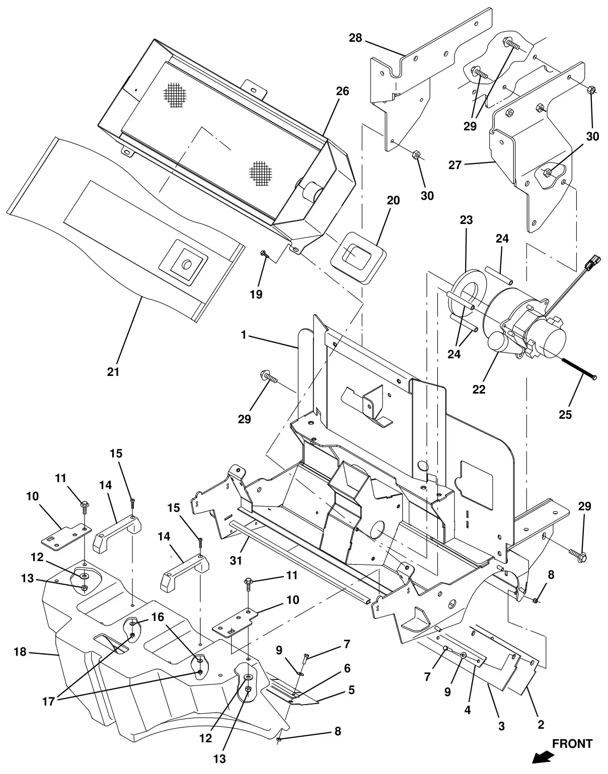 Tennant T16 pre - sweep hopper and vacuum fan group (option) drawing, manual page 90