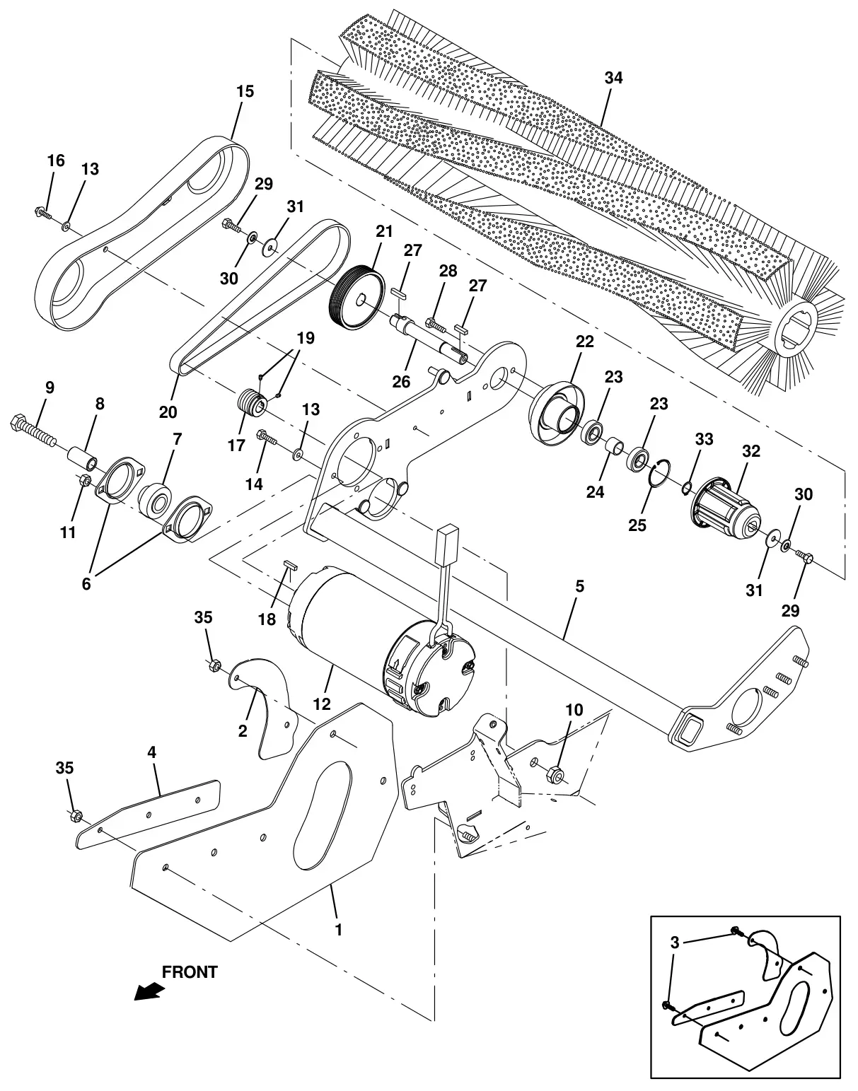 Tennant T16 pre - sweep brush drive group (option) drawing, manual page 92