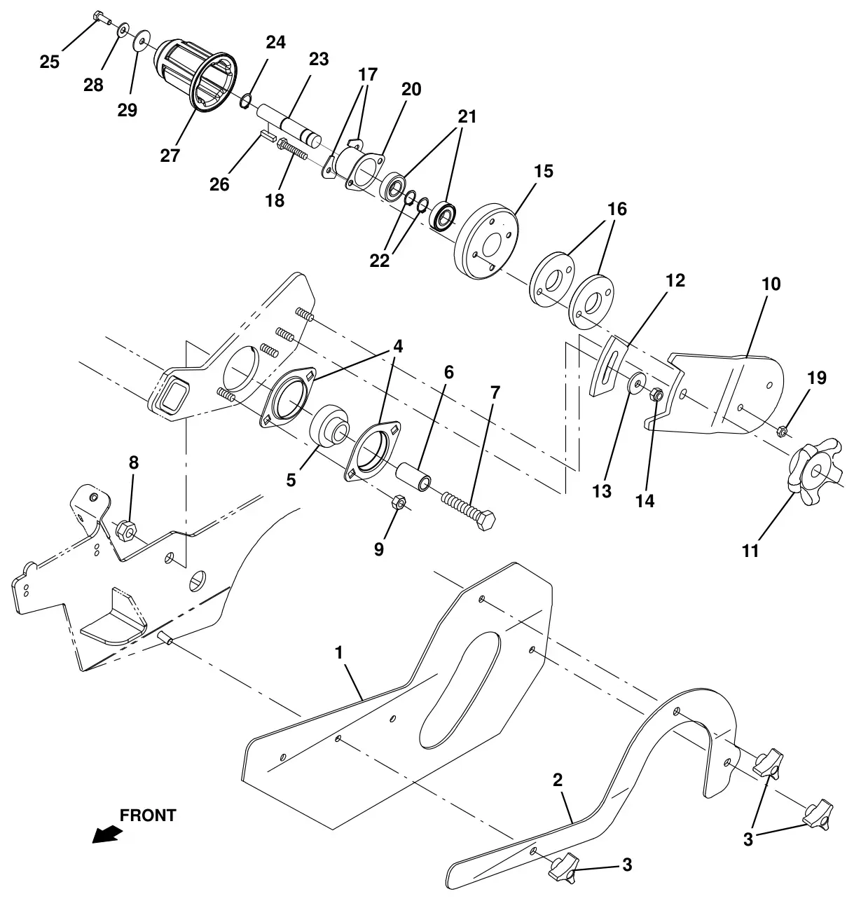 Tennant T16 pre - sweep brush idler group (option) drawing, manual page 94