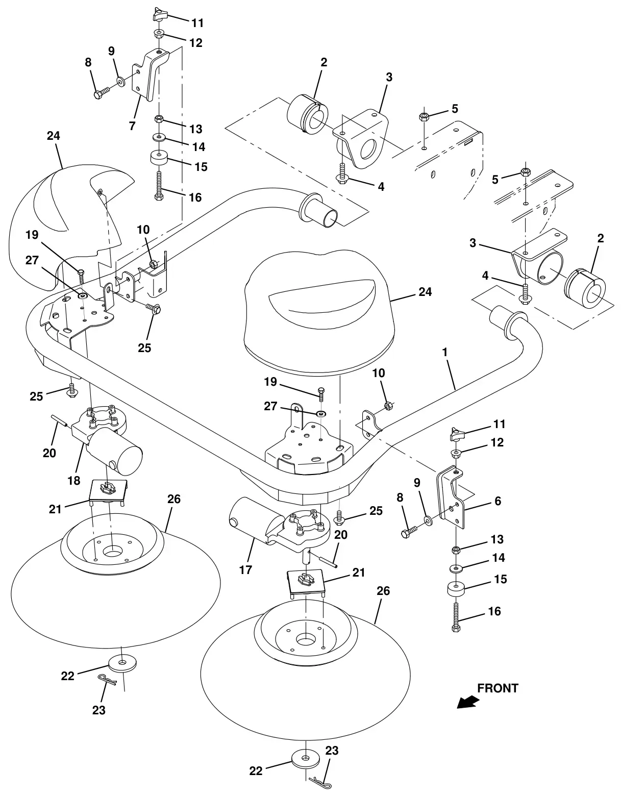 Tennant T16 pre - sweep side brush group (option) drawing, manual page 96
