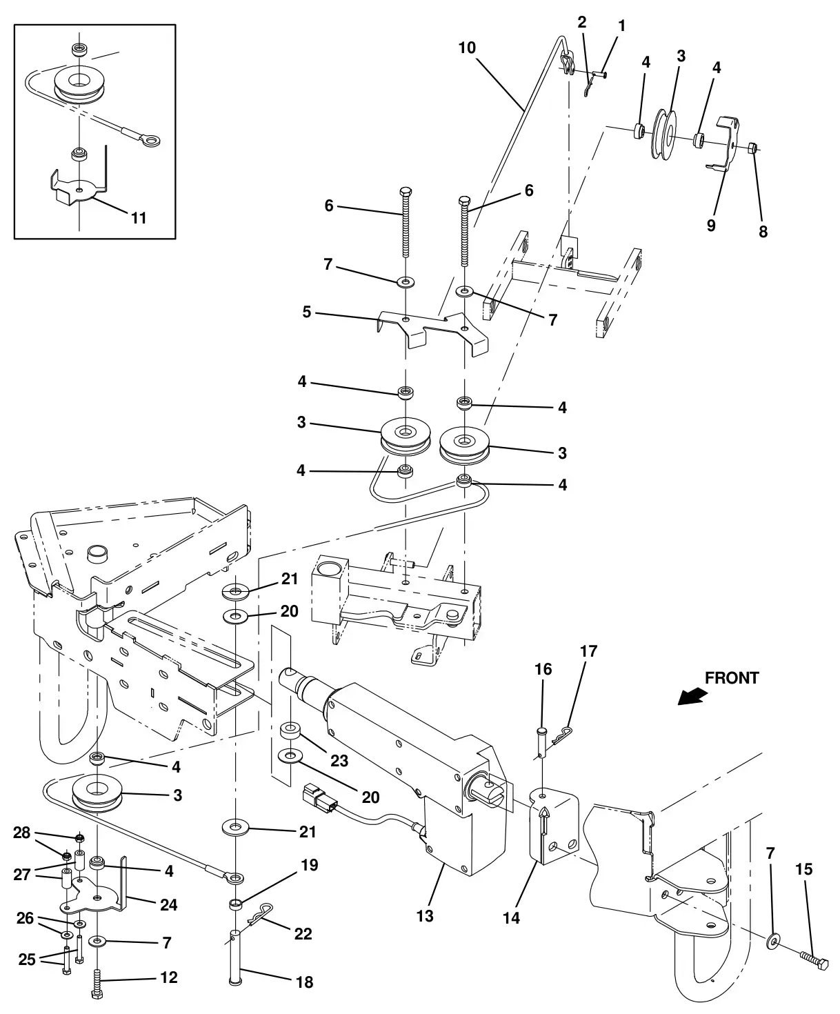 Tennant T16 side brush lift group (option) drawing, manual page 102
