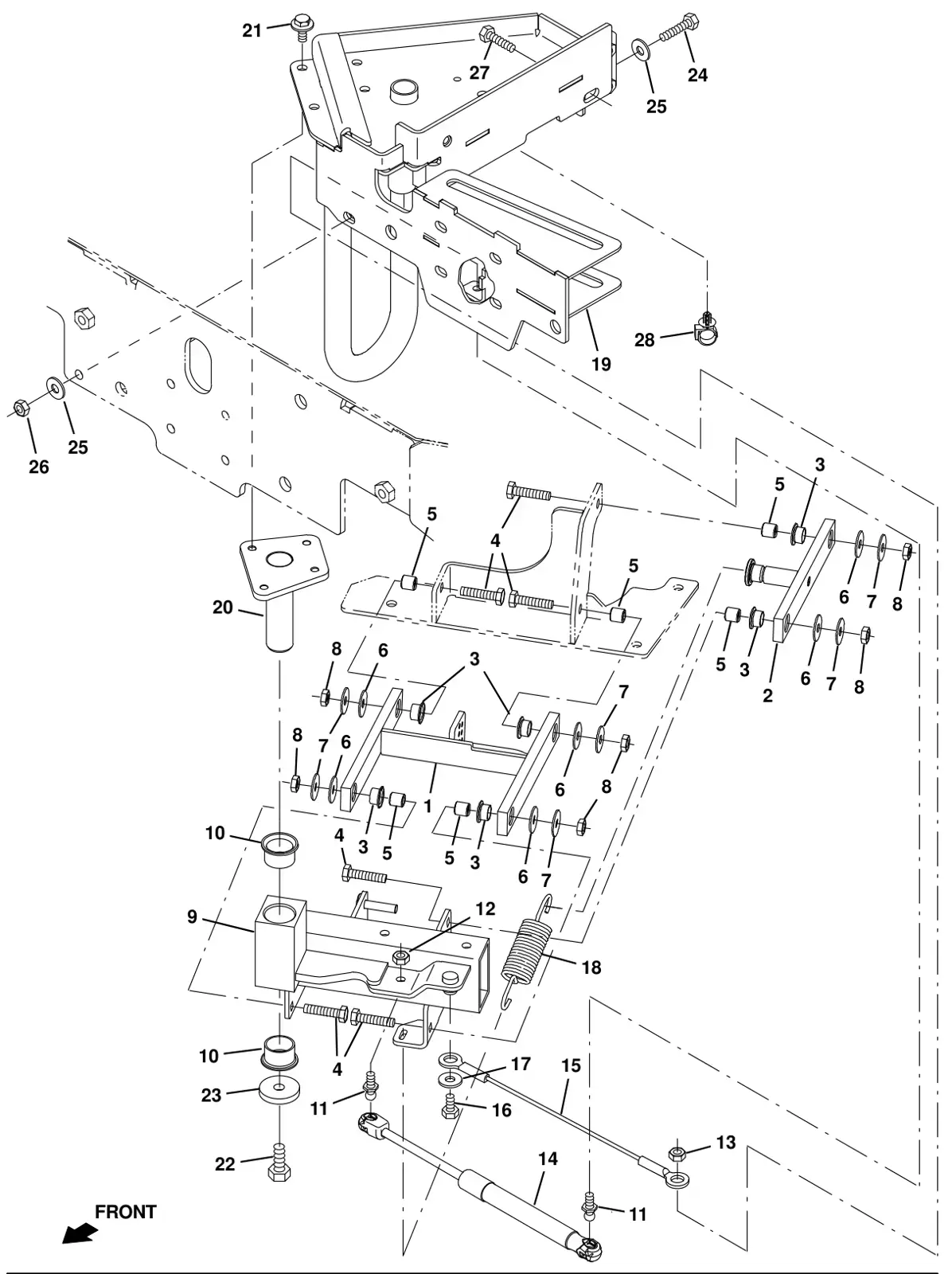 Tennant T16 side brush pivot group (option) drawing, manual page 106