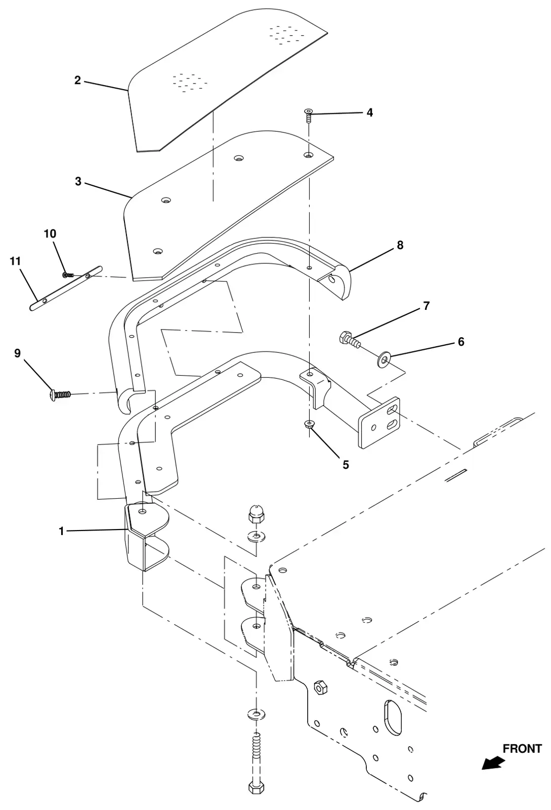 Tennant T16 side brush bumper group (option) drawing, manual page 110