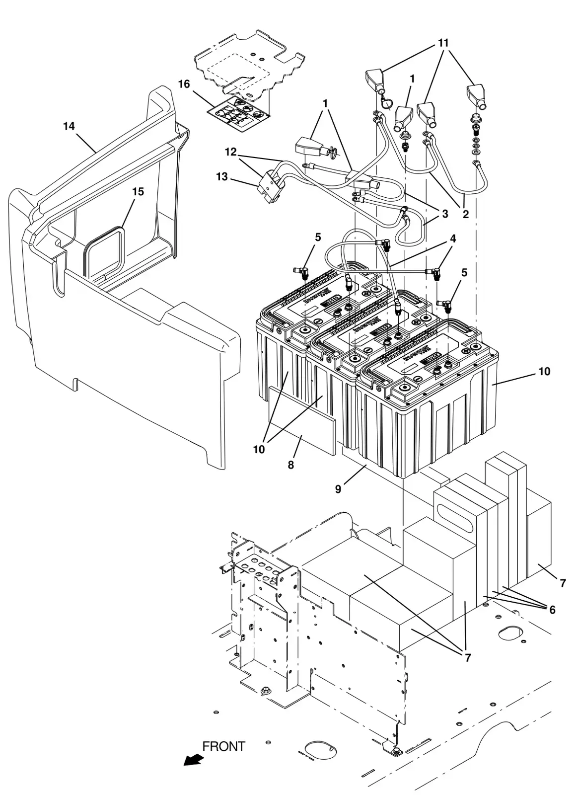 Tennant T16 battery group, lithium - ion, 36v, 3 battery kit (option) drawing, manual page 120