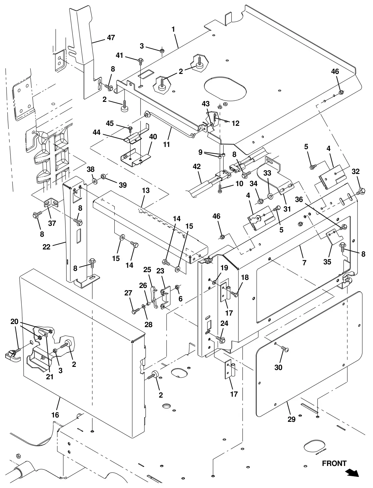 Tennant T16 rollout battery seat support group (option) drawing, manual page 134