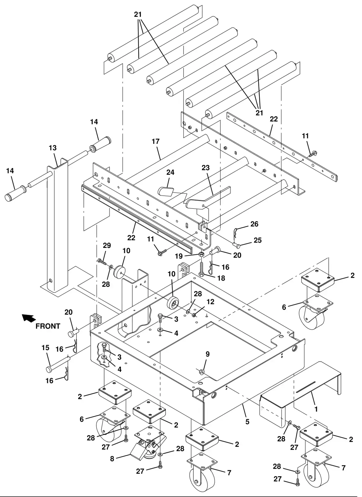 Tennant T16 rollout battery cart group (option) drawing, manual page 138