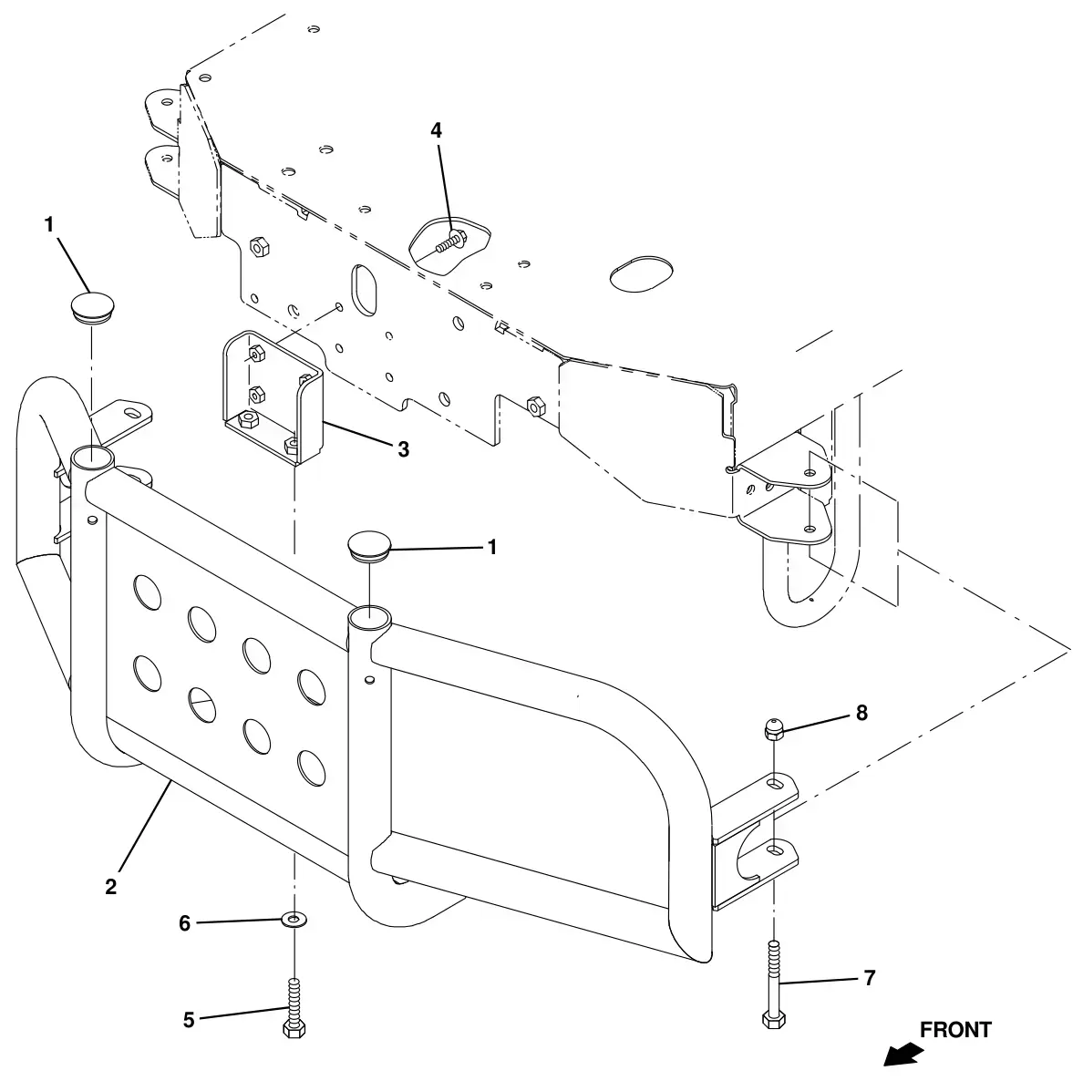 Tennant T16 front bumper kit (option) drawing, manual page 62
