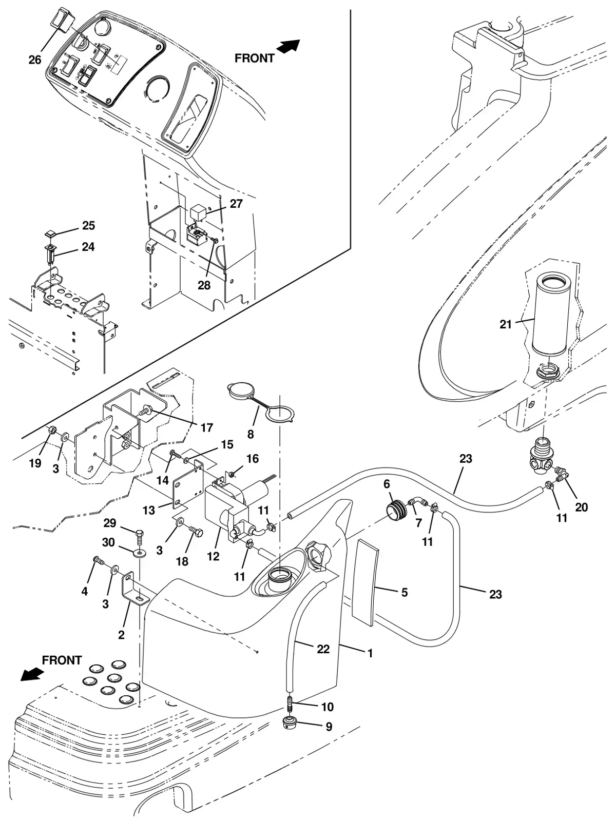 Tennant T16 severe environment/detergent metering group (option) drawing, manual page 148