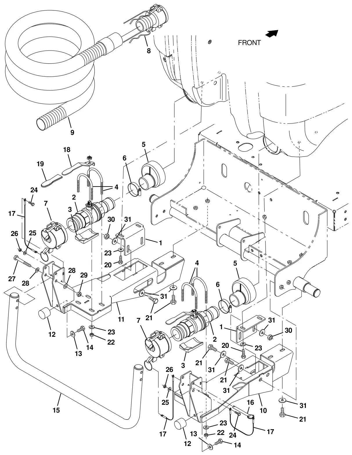 Tennant T16 positive drain valve group (option) drawing, manual page 150