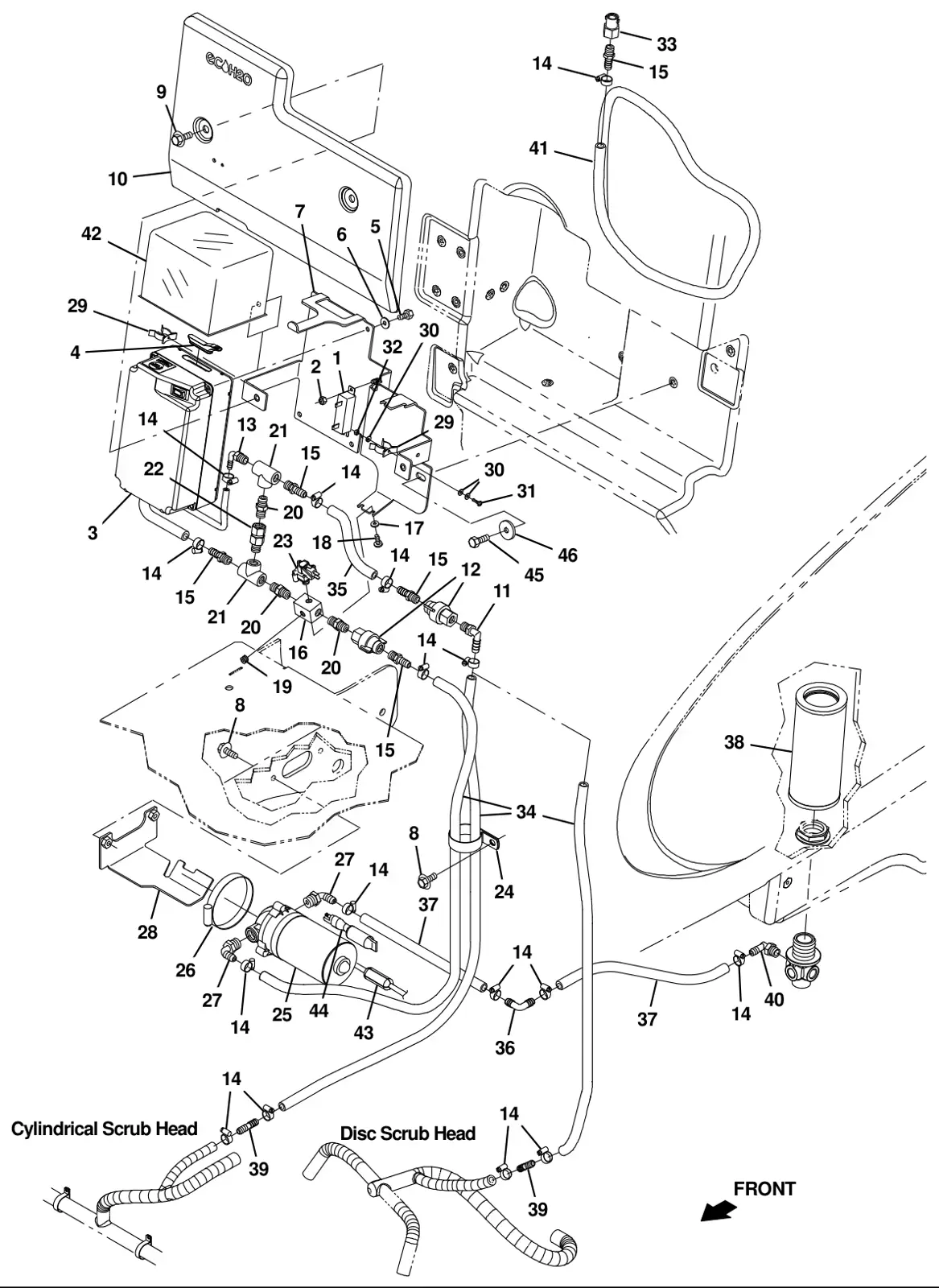 Tennant T16 ec-h2o solution pump group (option) drawing, manual page 66