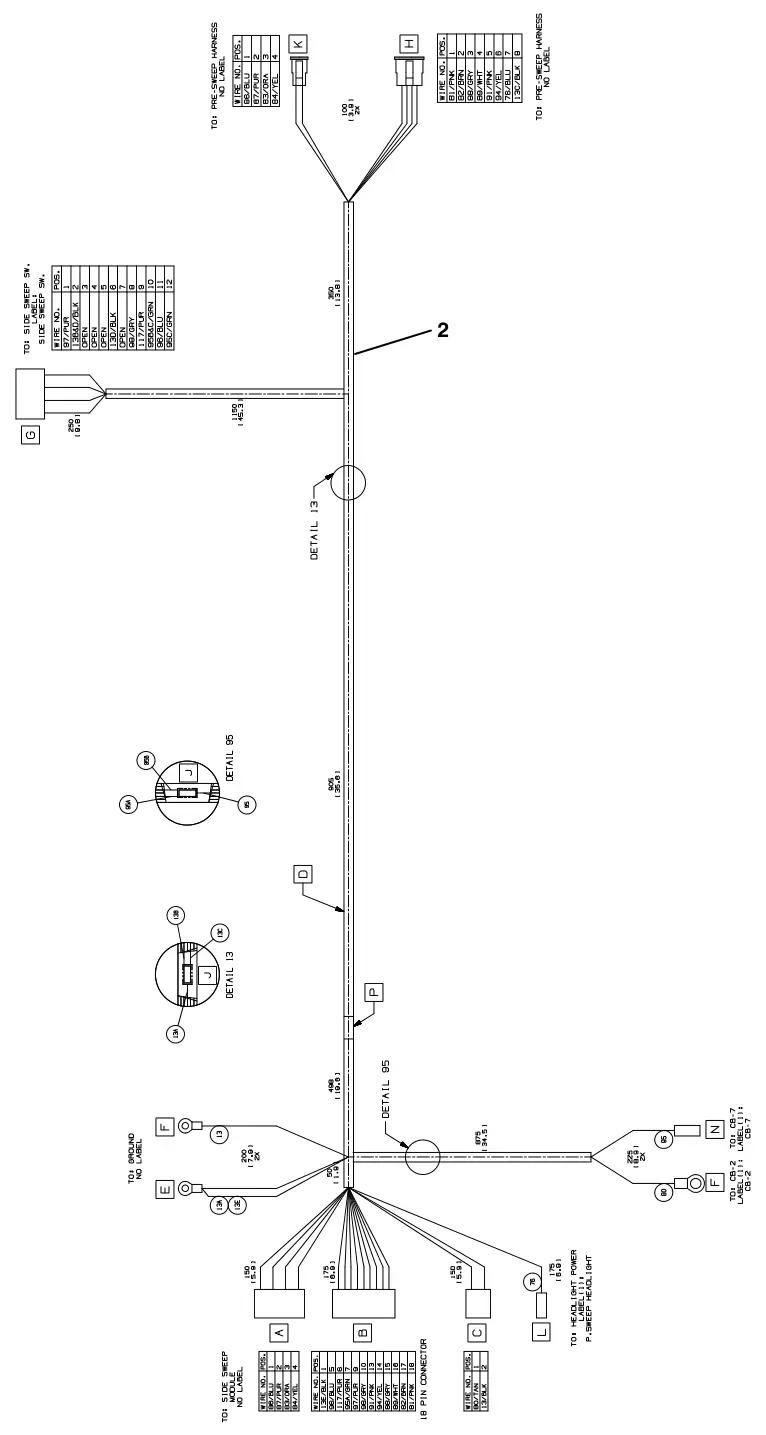 Tennant T17 pre - sweep wire harnesses group, drawing 2, manual page 135