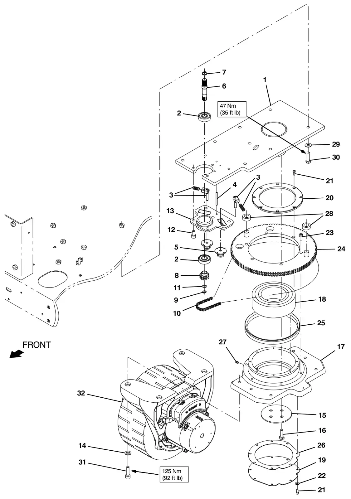 Tennant T17 drive wheel group (000000 - 010999) drawing, manual page 28