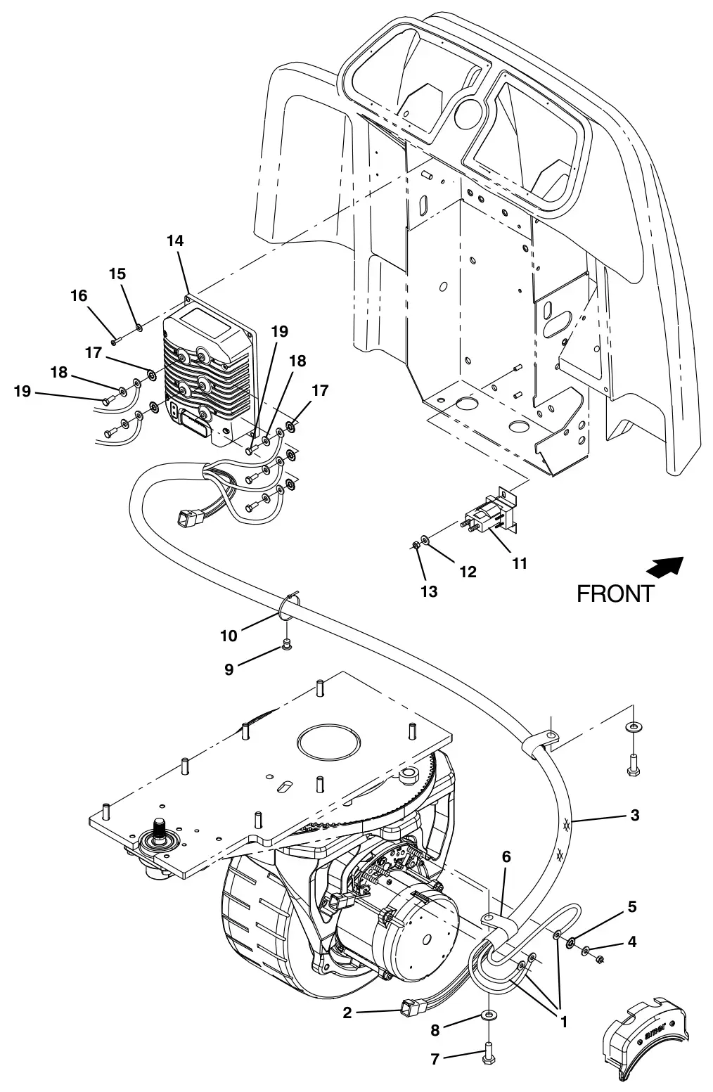 Tennant T17 drive wheel electrical group (000000 - 010999) drawing, manual page 32