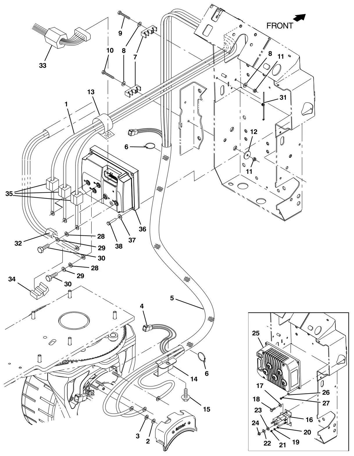 Tennant T17 drive wheel electrical group (011000 -) drawing, manual page 34