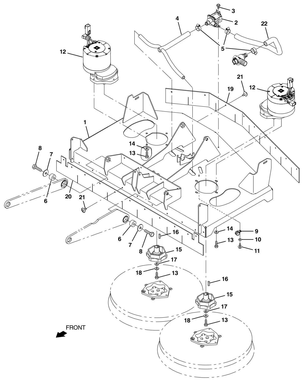 Tennant T17 scrub head and drive motor group, disk drawing, manual page 40