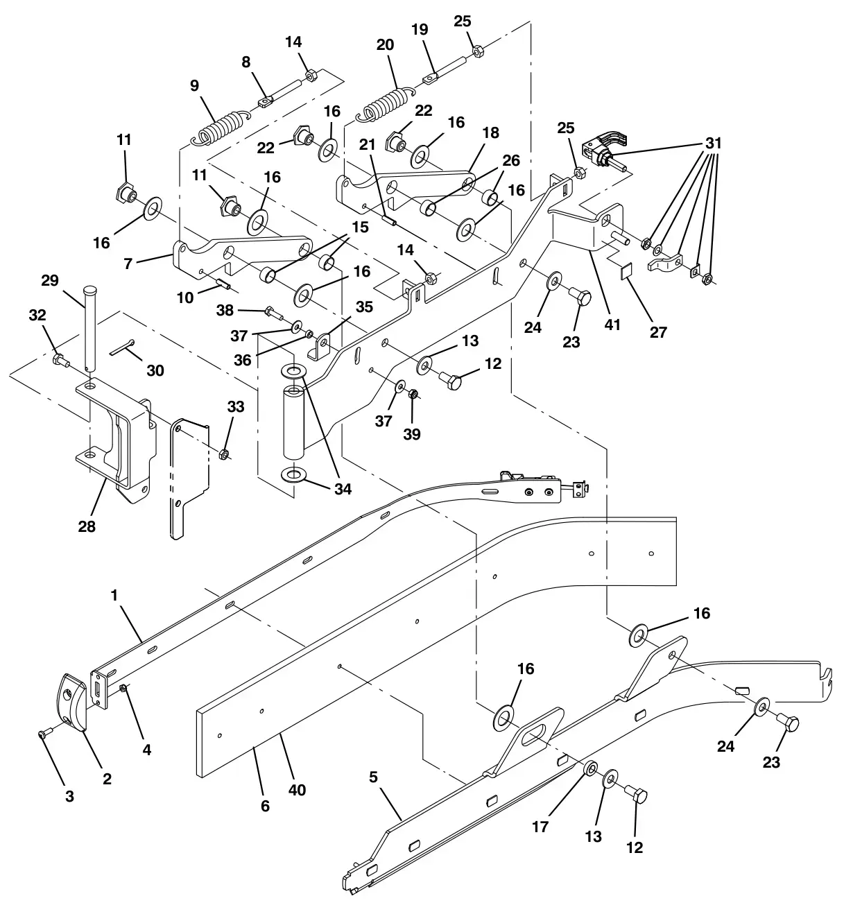 Tennant T17 scrub head side squeegee group, right hand (015135 -) drawing, manual page 48