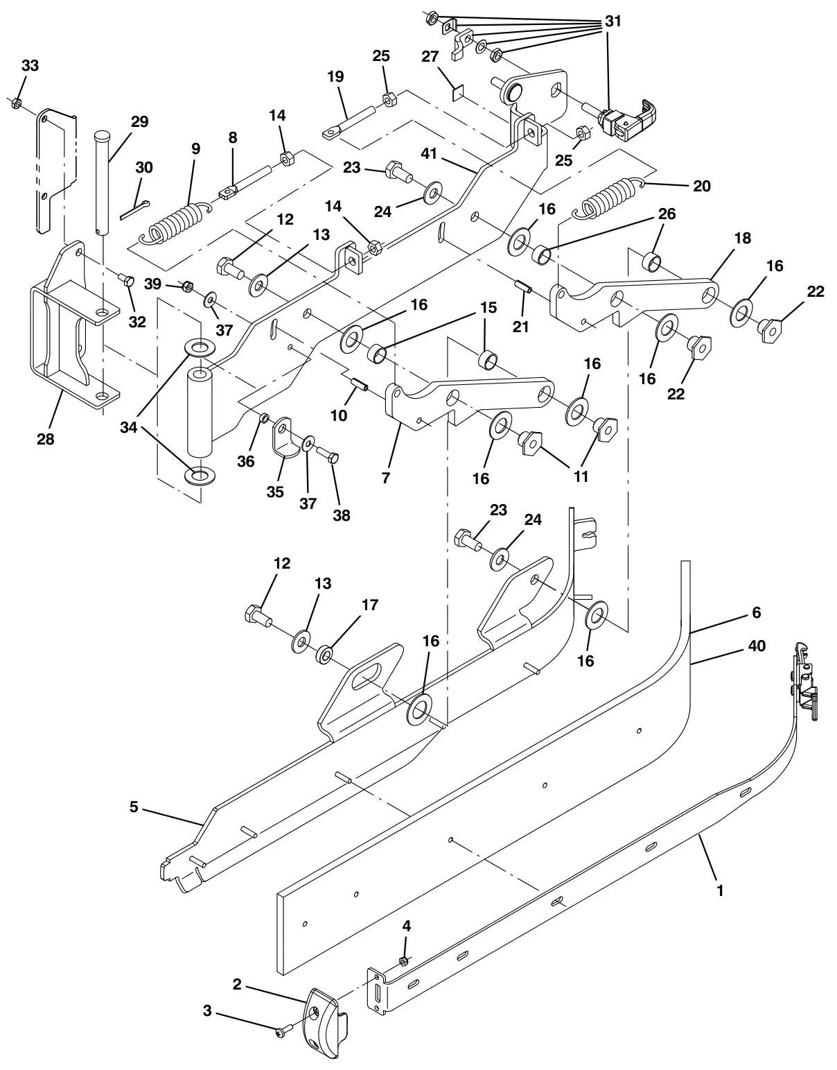 Tennant T17 scrub head side squeegee group, left hand (015135 -) drawing, manual page 52