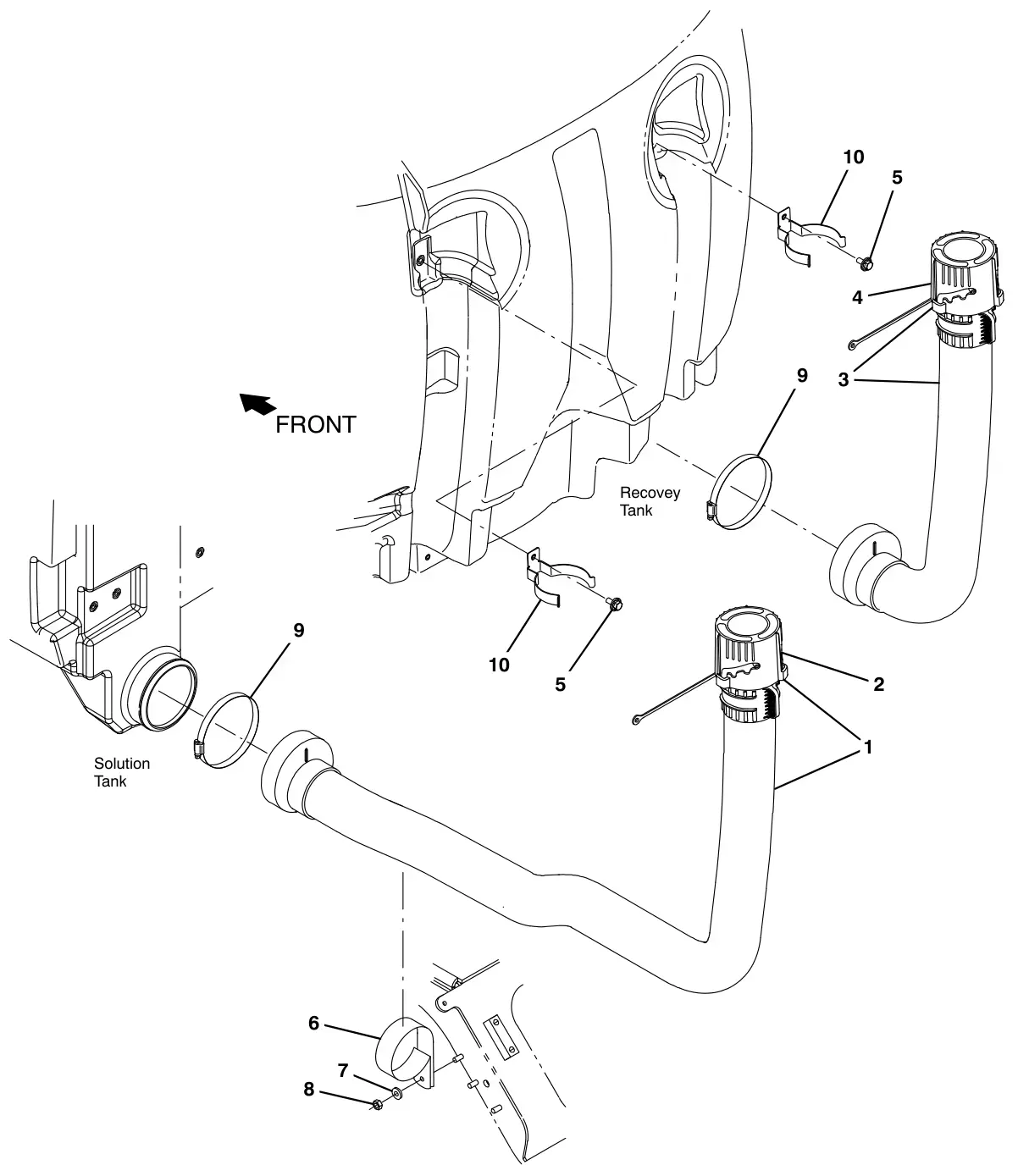 Tennant T17 tank drains group drawing, manual page 60
