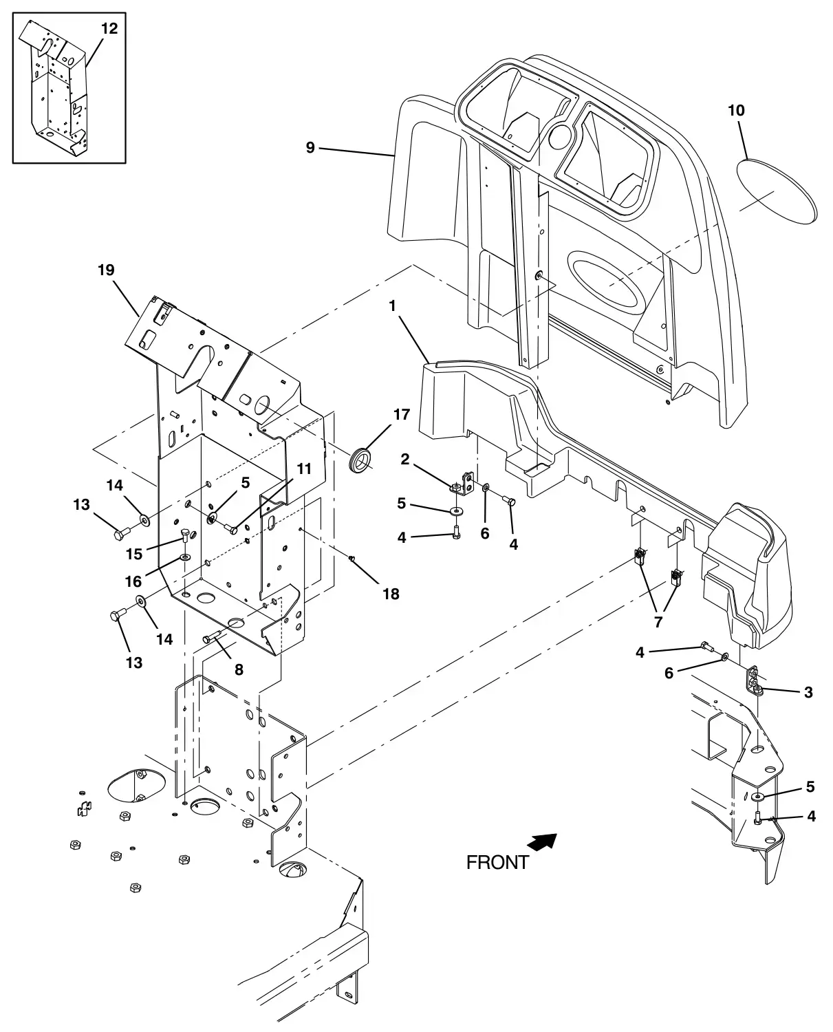 Tennant T17 front covers group drawing, manual page 14