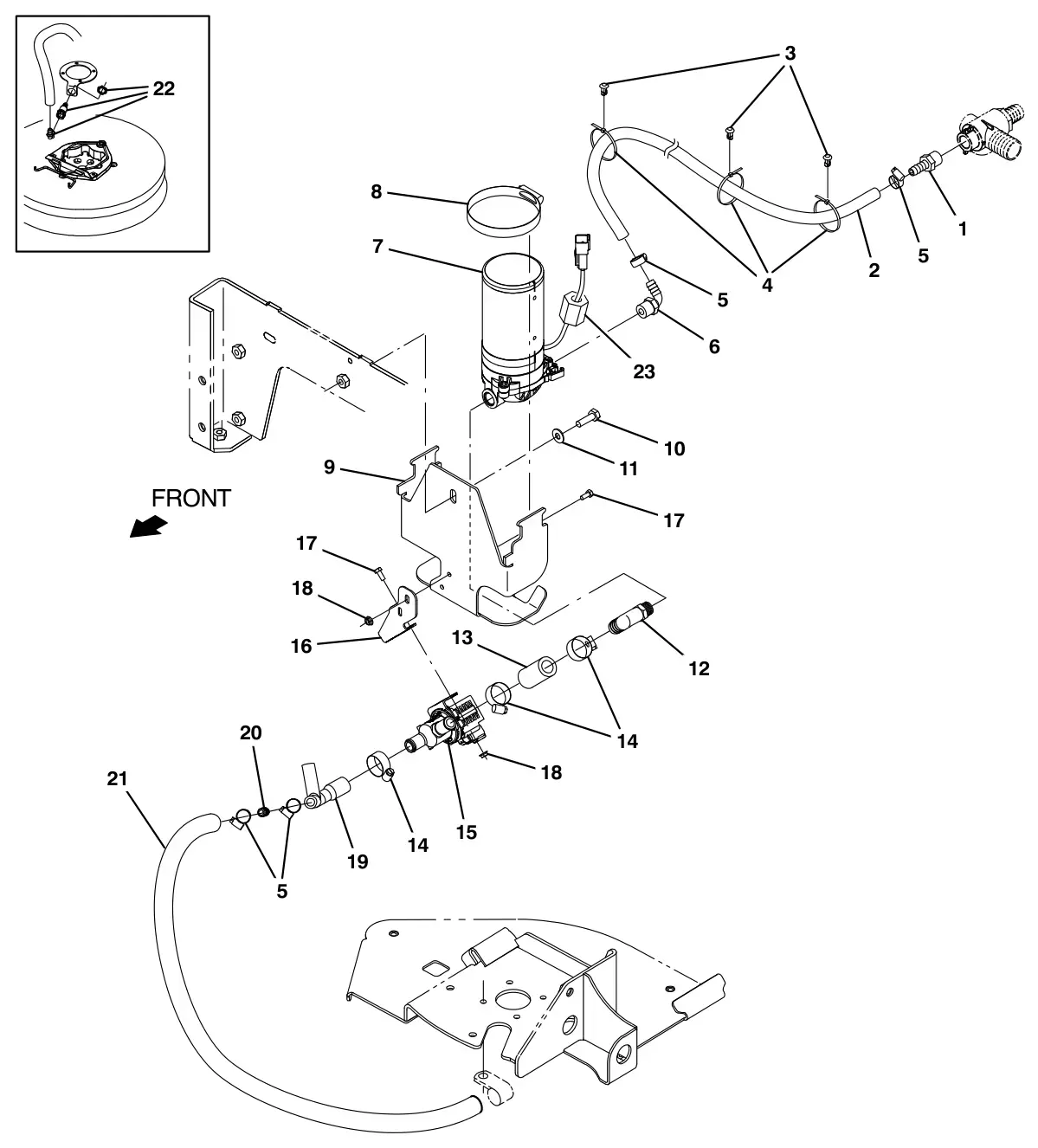 Tennant T17 scrubbing side brush solution supply group (option) drawing, manual page 104