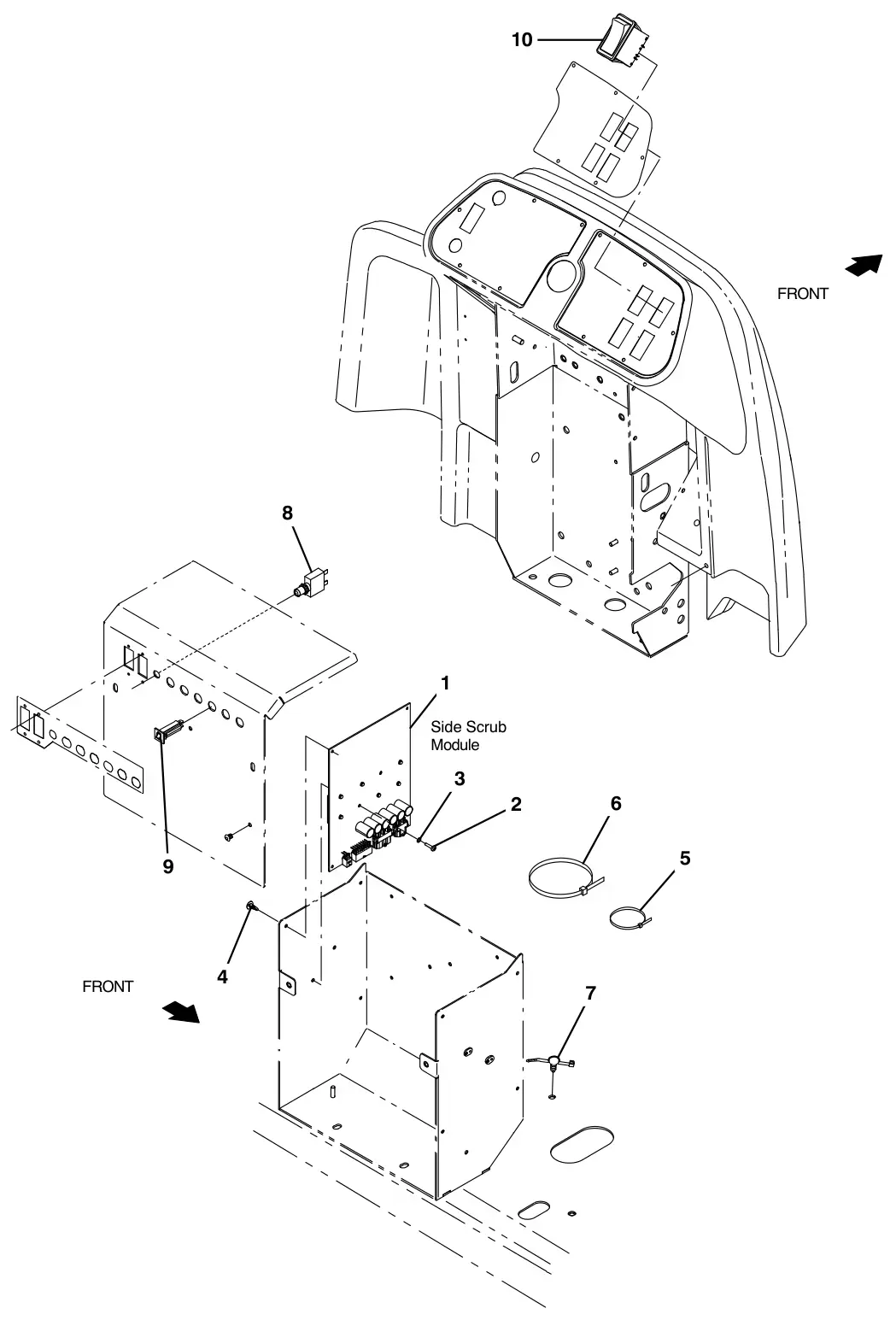 Tennant T17 scrubbing side brush electrical group (option) drawing, manual page 106