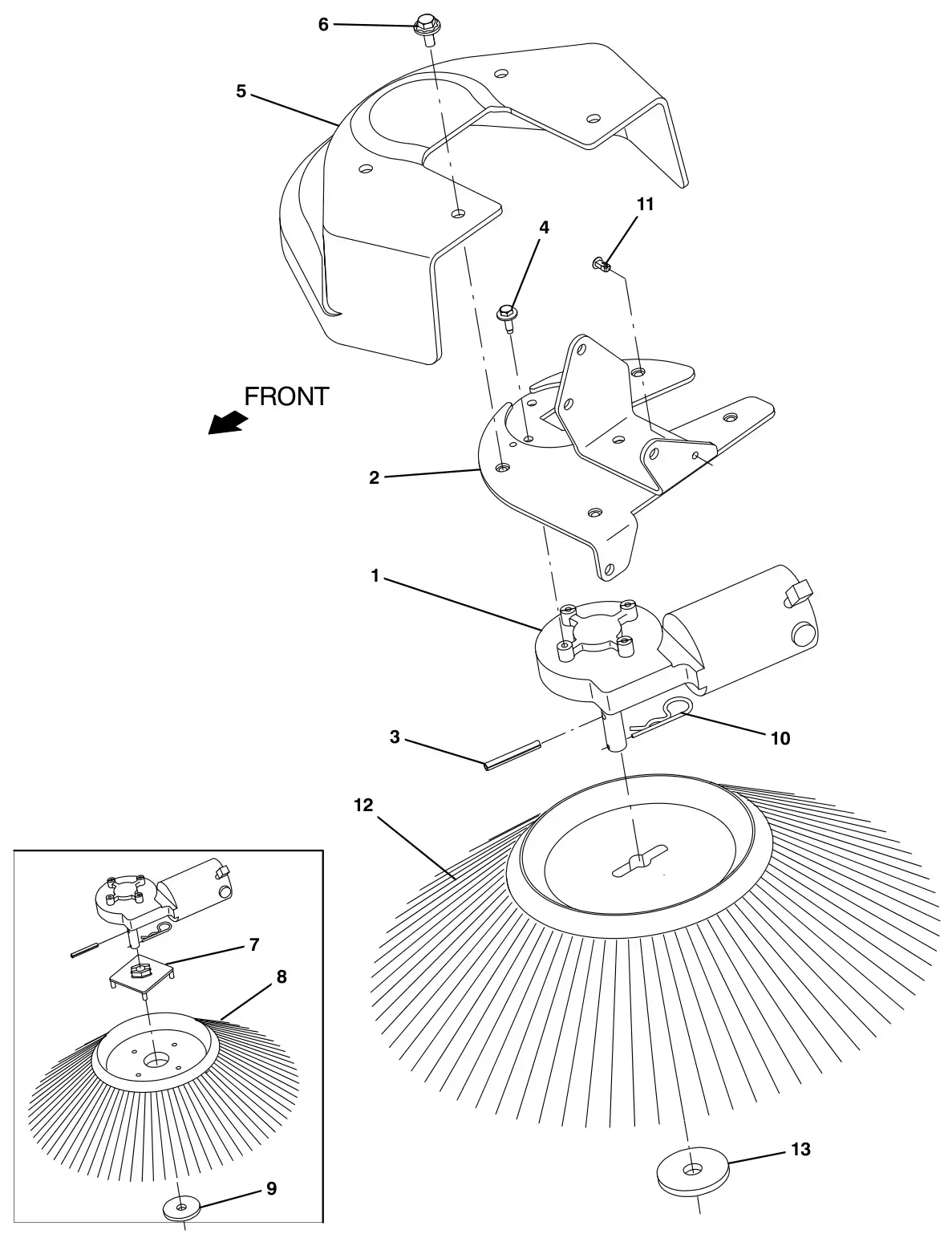 Tennant T17 sweeping side brush drive motor group, right side (option) drawing, manual page 110