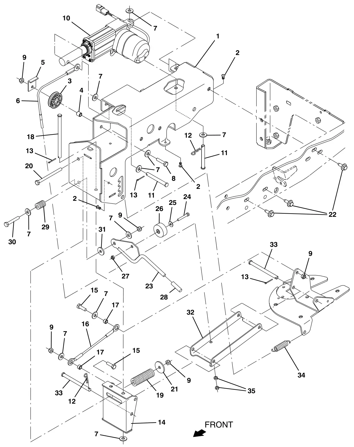 Tennant T17 sweeping side brush lift group, right side (option) drawing, manual page 112