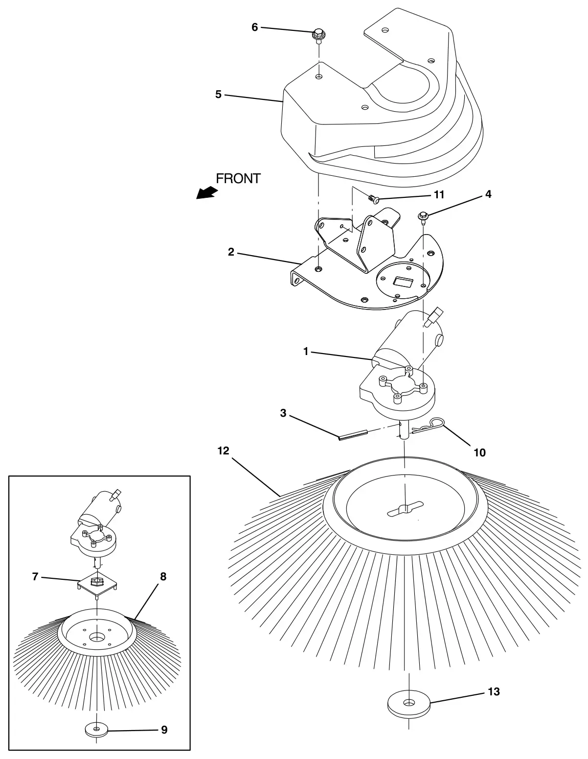Tennant T17 sweeping side brush drive motor group, left side (option) drawing, manual page 114
