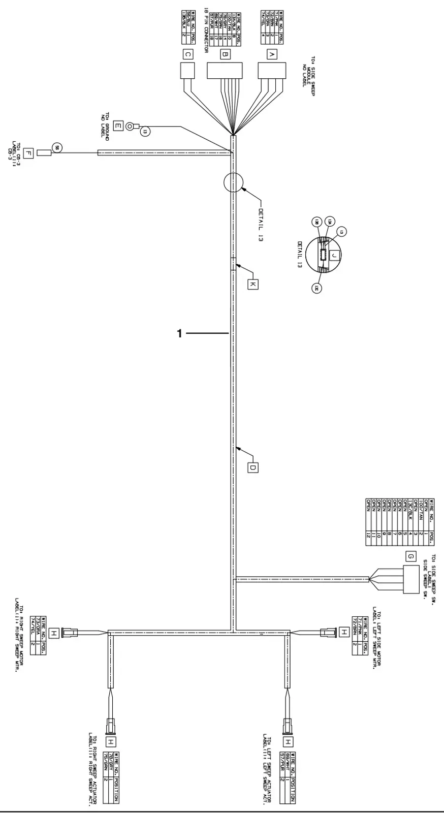 Tennant T17 sweeping side brush wire harness group (option) drawing, manual page 120
