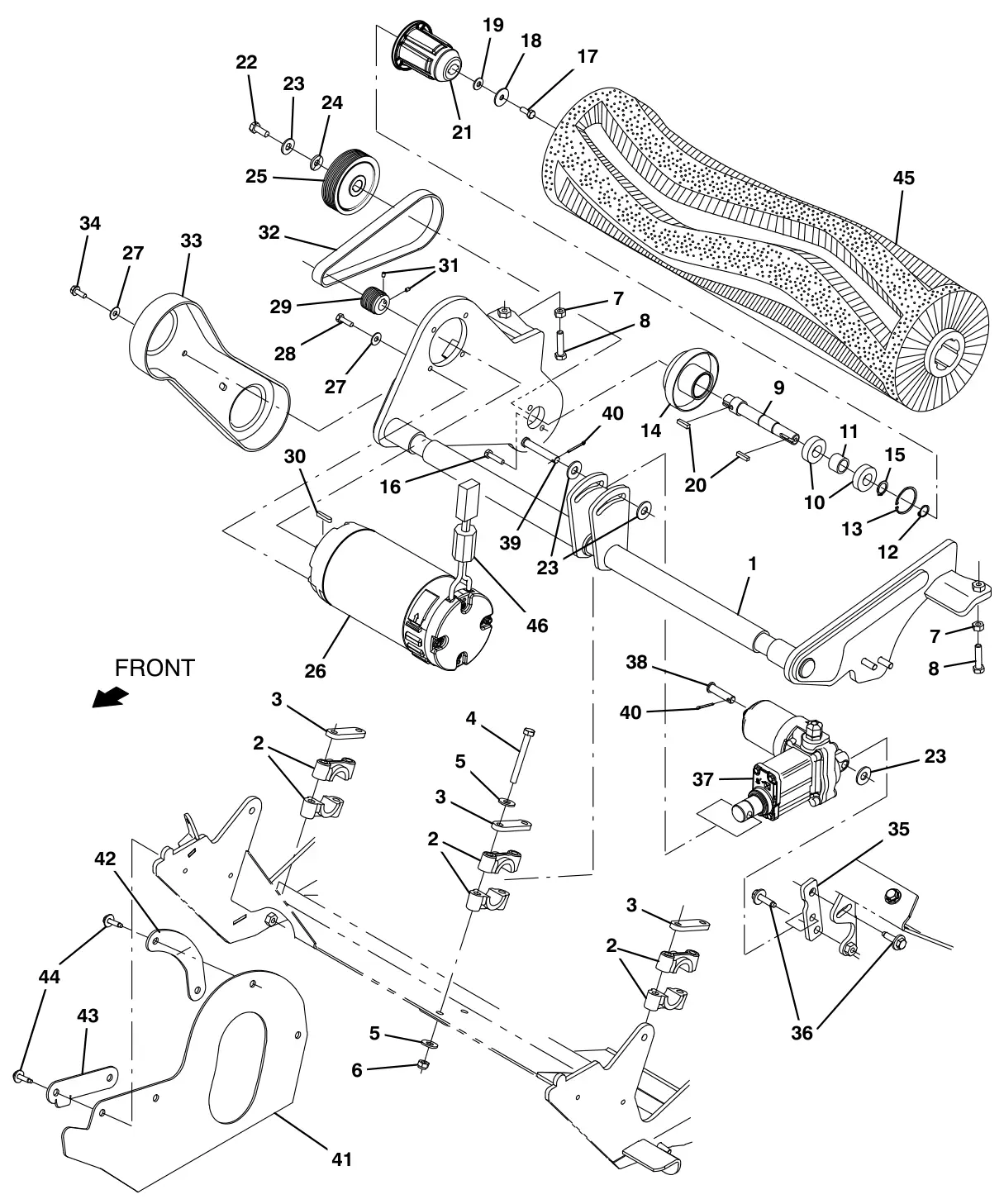 Tennant T17 pre - sweep brush drive group (option) drawing, manual page 126