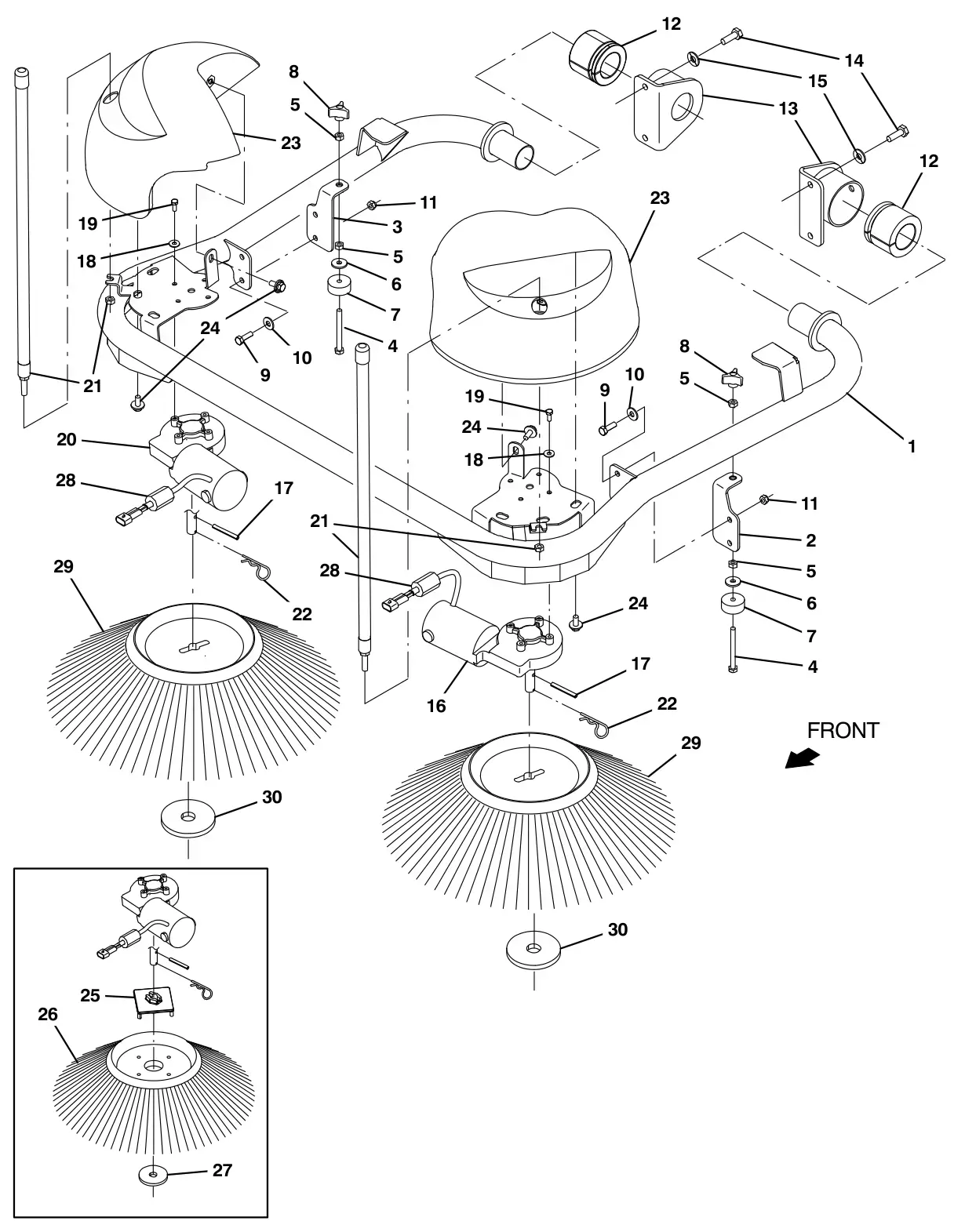 Tennant T17 pre - sweep side brush group (option) drawing, manual page 130