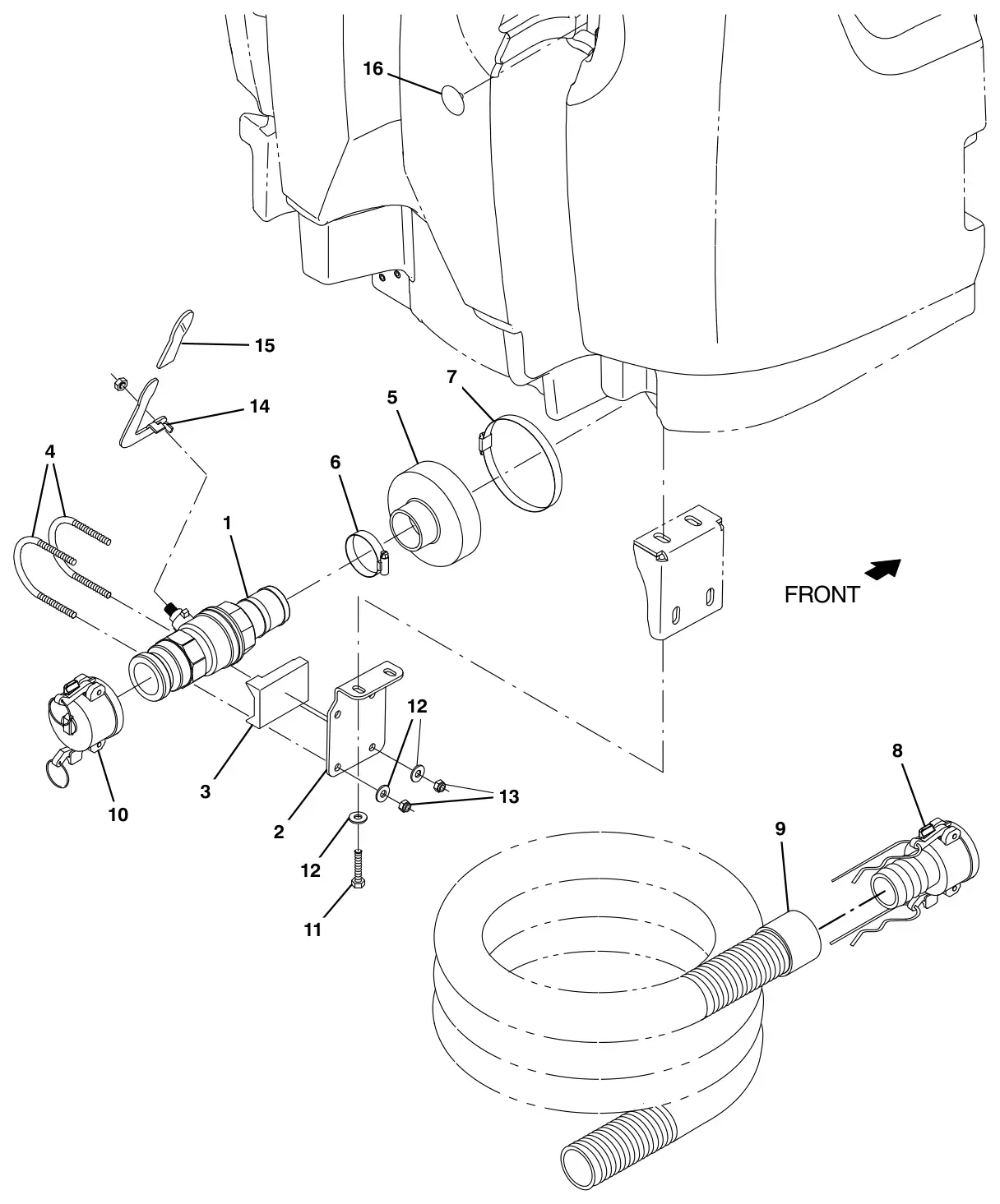 Tennant T17 positive drain group (option) drawing, manual page 158