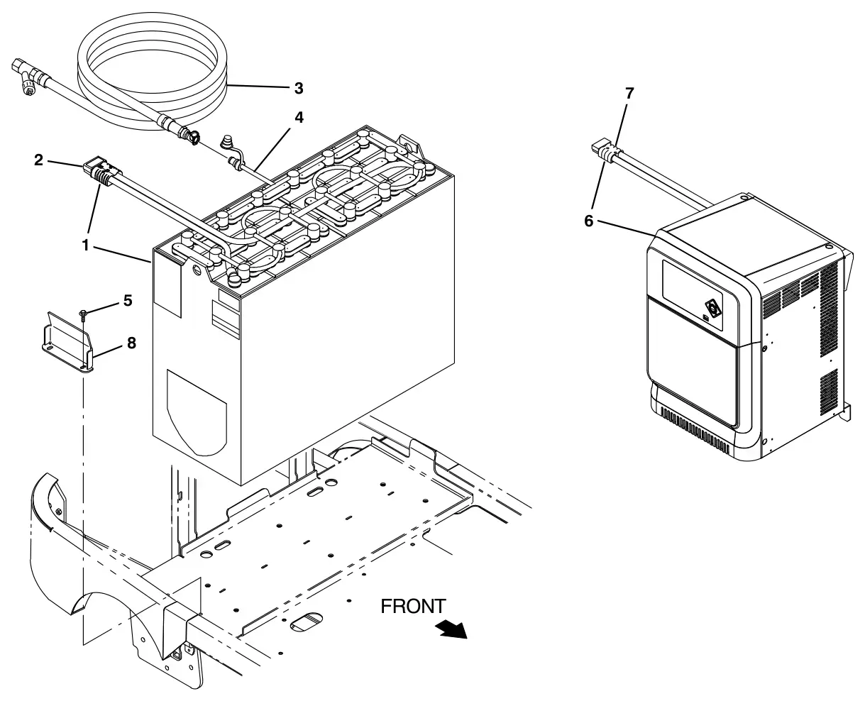 Tennant T17 battery and charger group, 930ah, opportunity charging (option) drawing, manual page 170